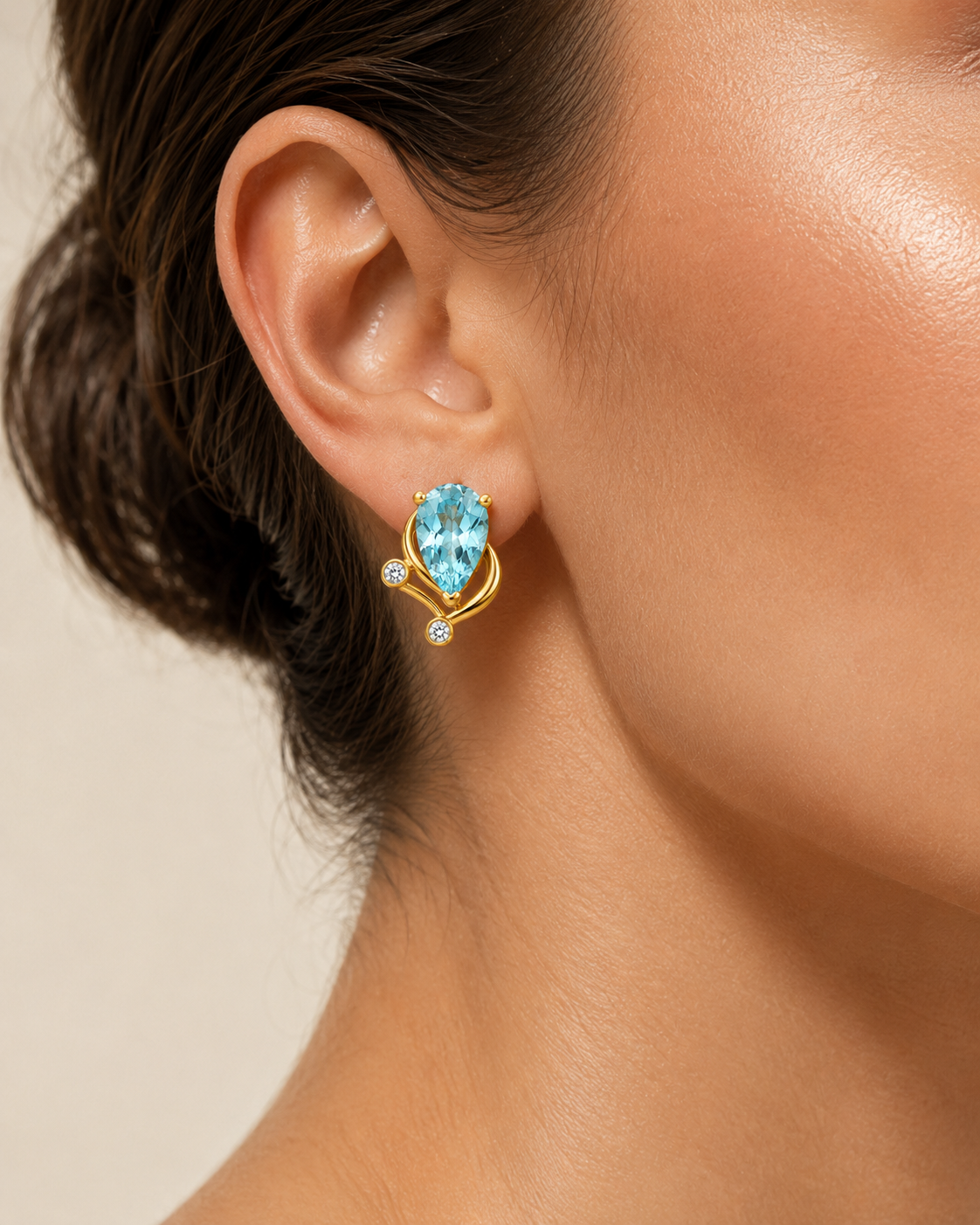 Gold Blue Teardrop Crystal Earrings