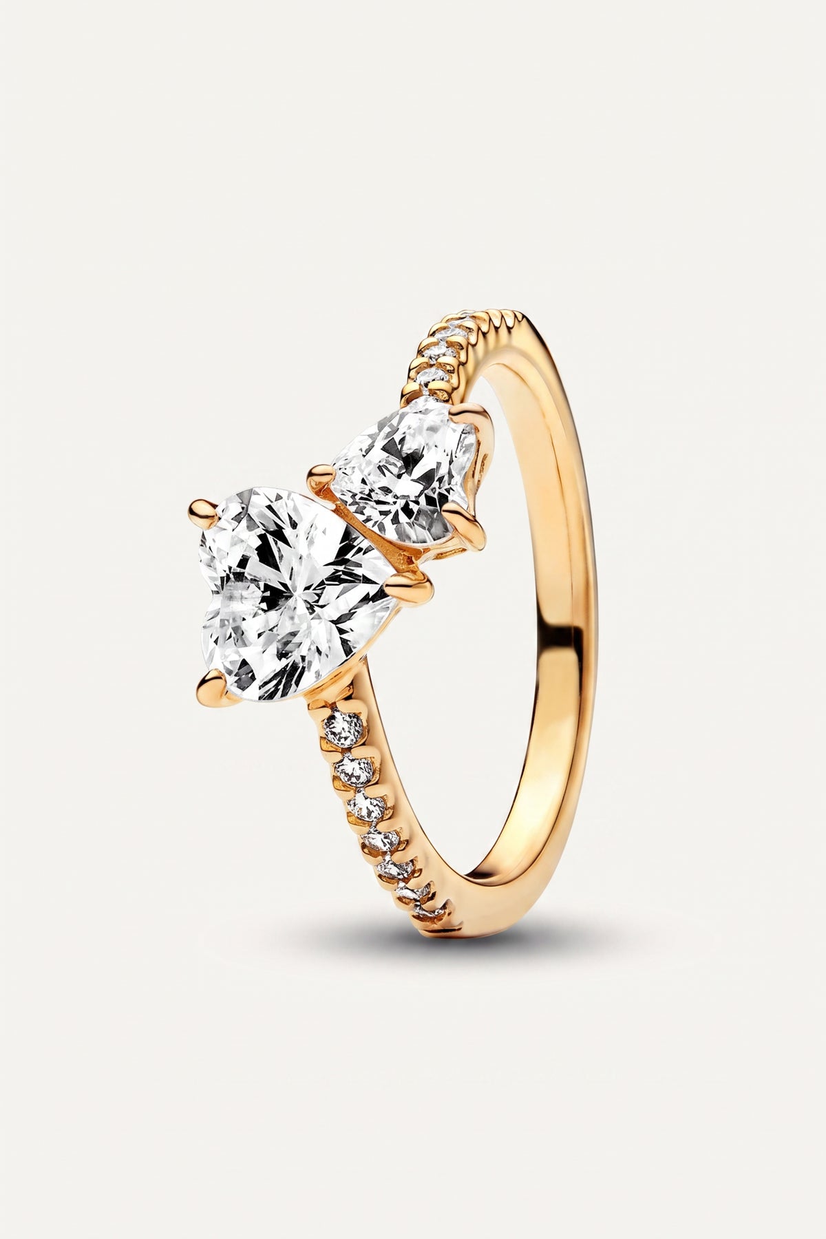Gold Plated Ring Double Heart Crystal