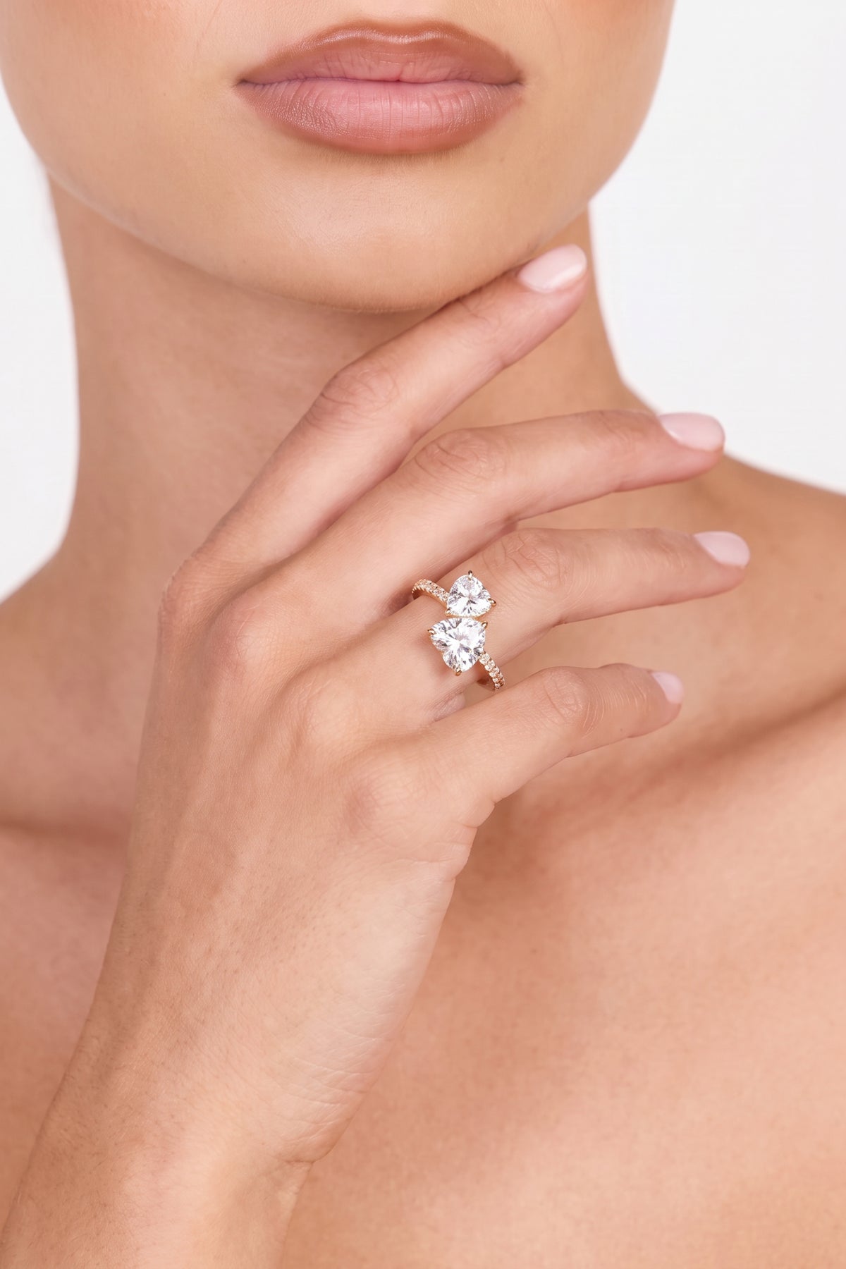 Gold Plated Ring Double Heart Crystal