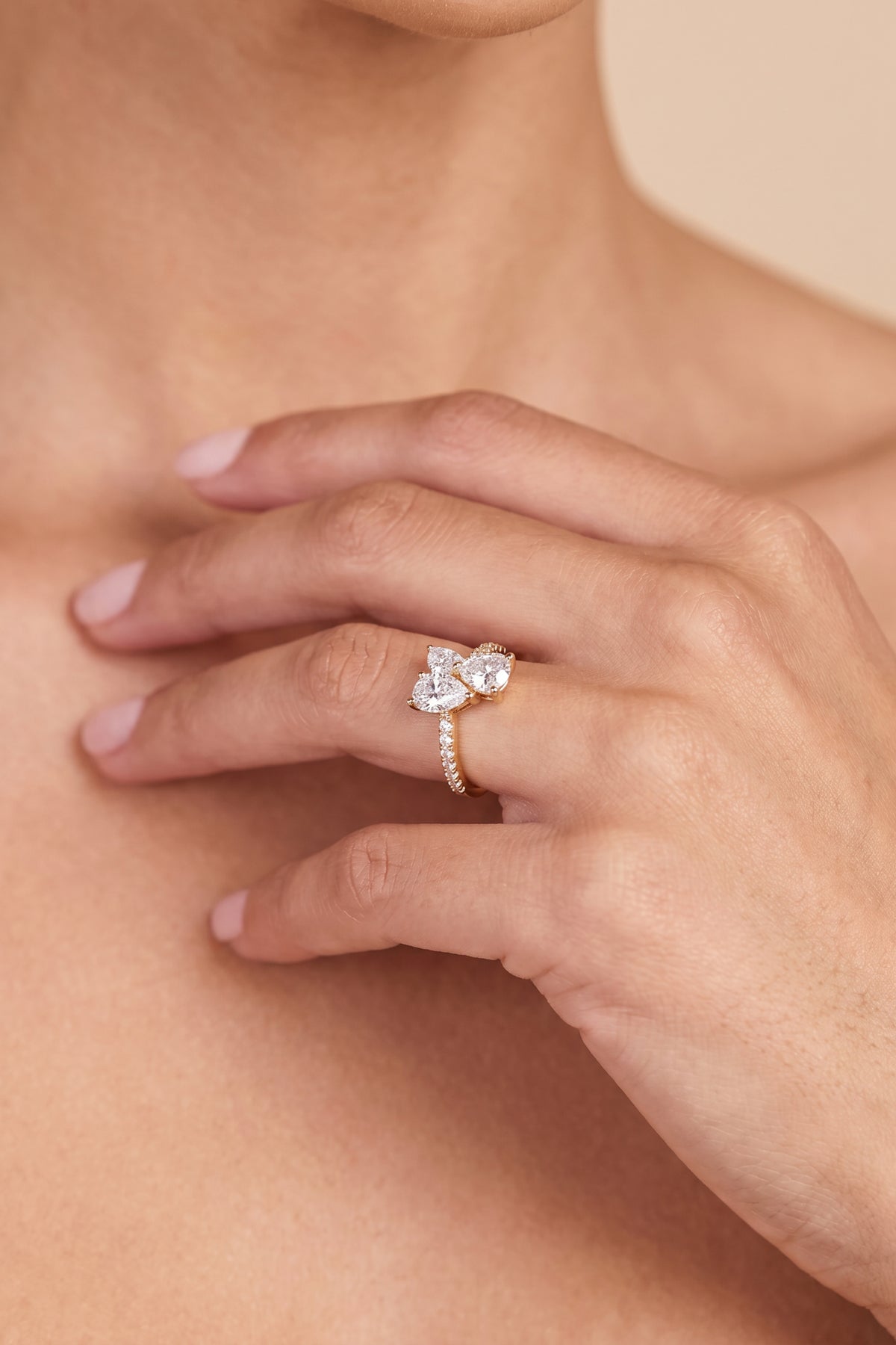 Gold Plated Ring Double Heart Crystal