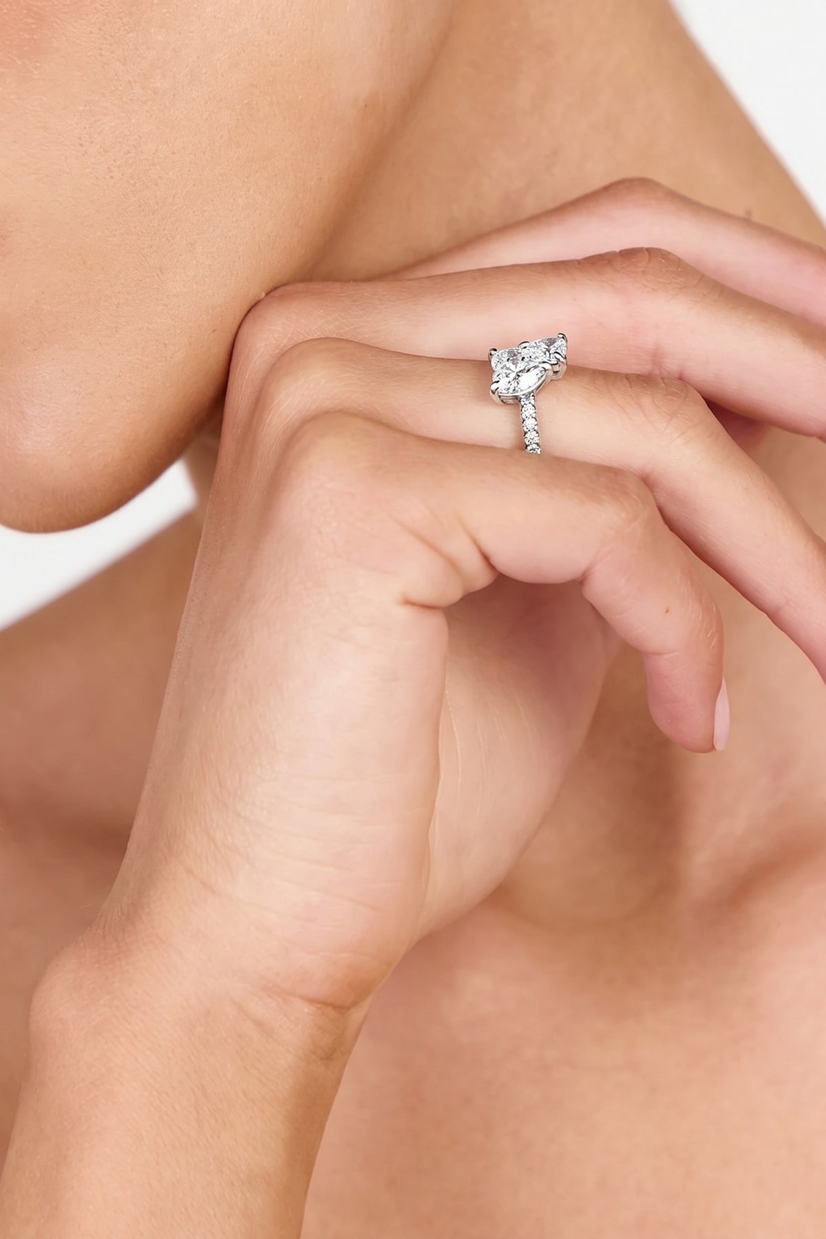 Silver Plated Ring Double Heart Crystal