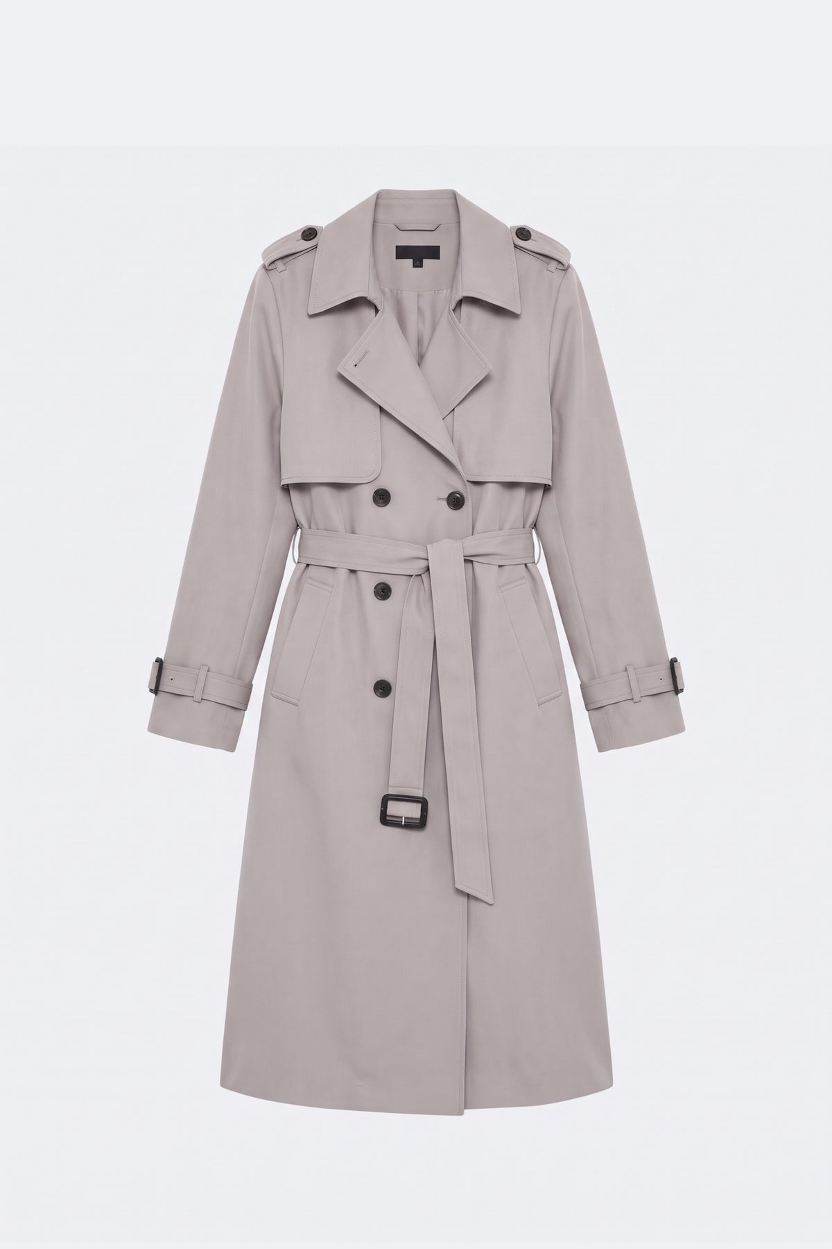 Grey long trench coat women, front