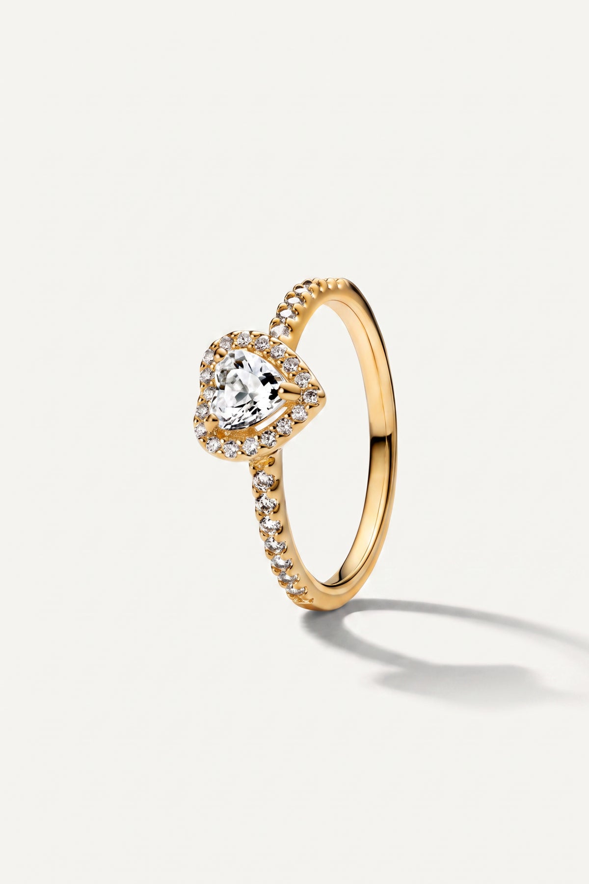 Gold Plated Ring Heart Halo Crystal