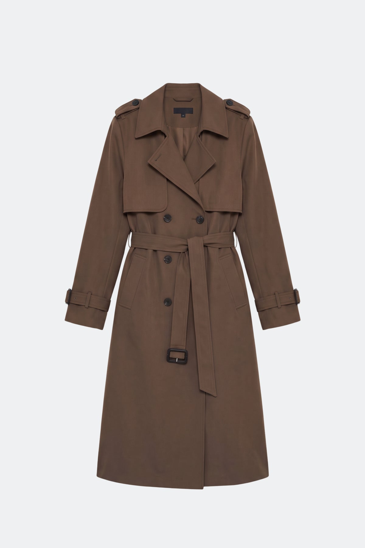 Brown long trench coat women, front