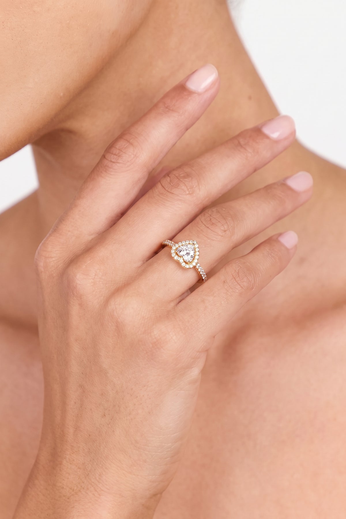 Gold Plated Ring Heart Halo Crystal