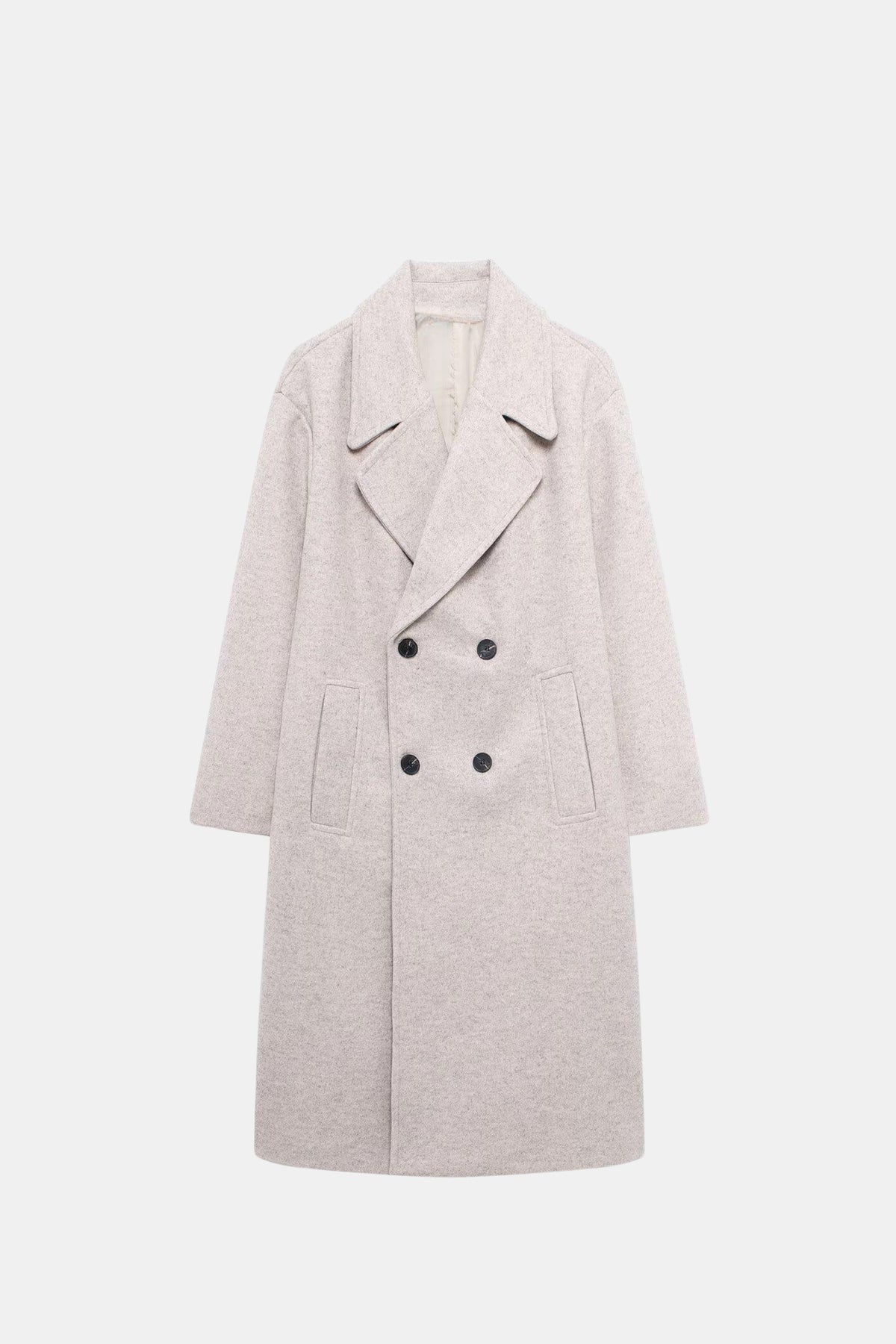 Light grey coat long double breasted women, front