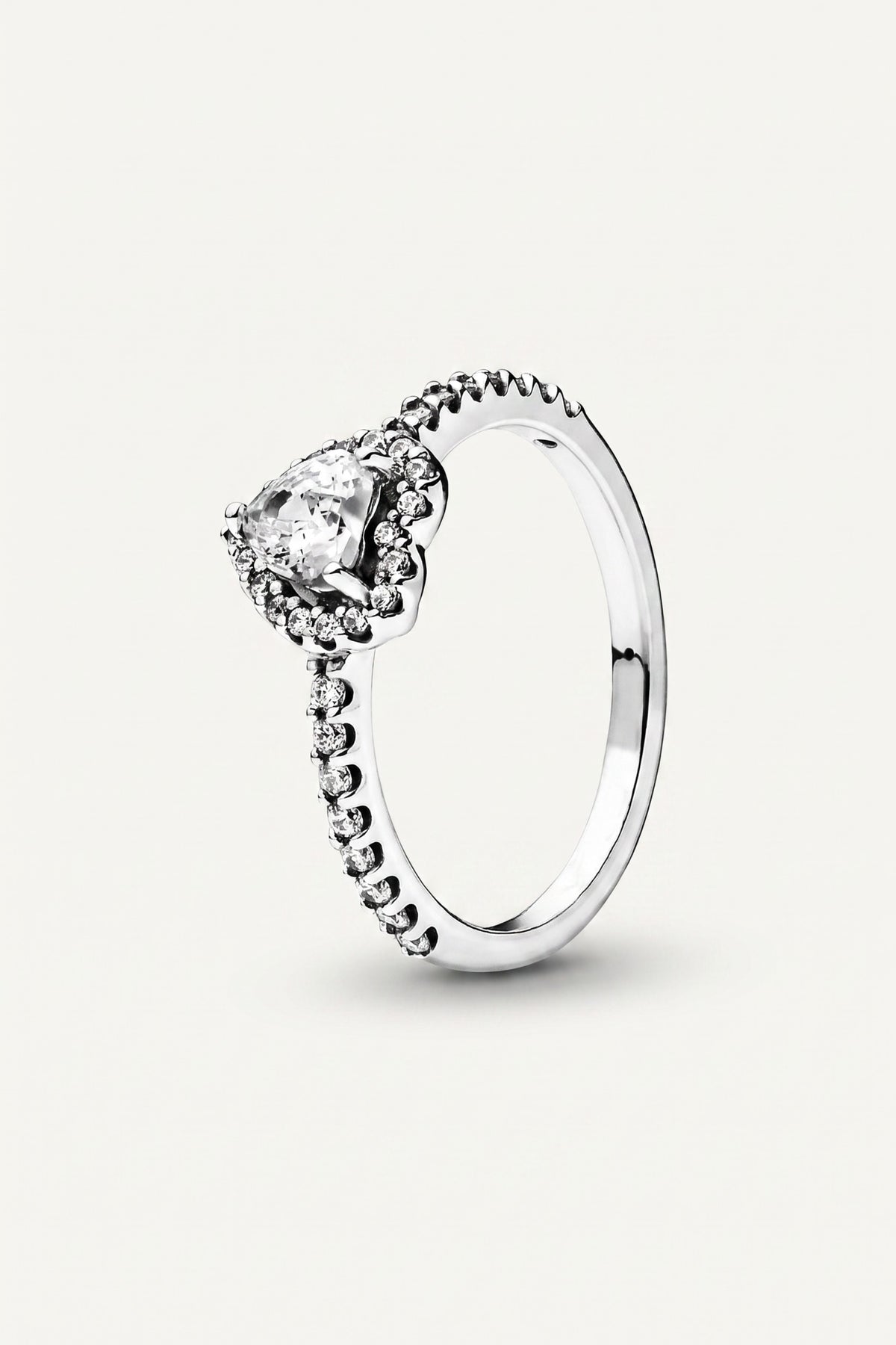 Silver Plated Ring Heart Halo Crystal