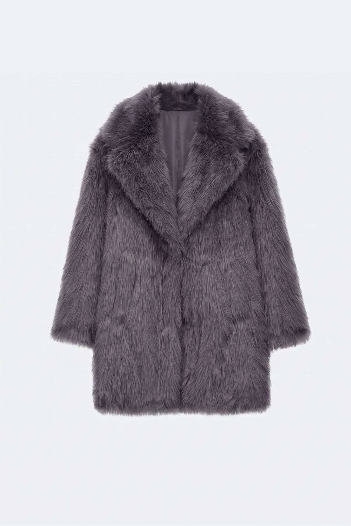 Grey faux fur coat women, front
