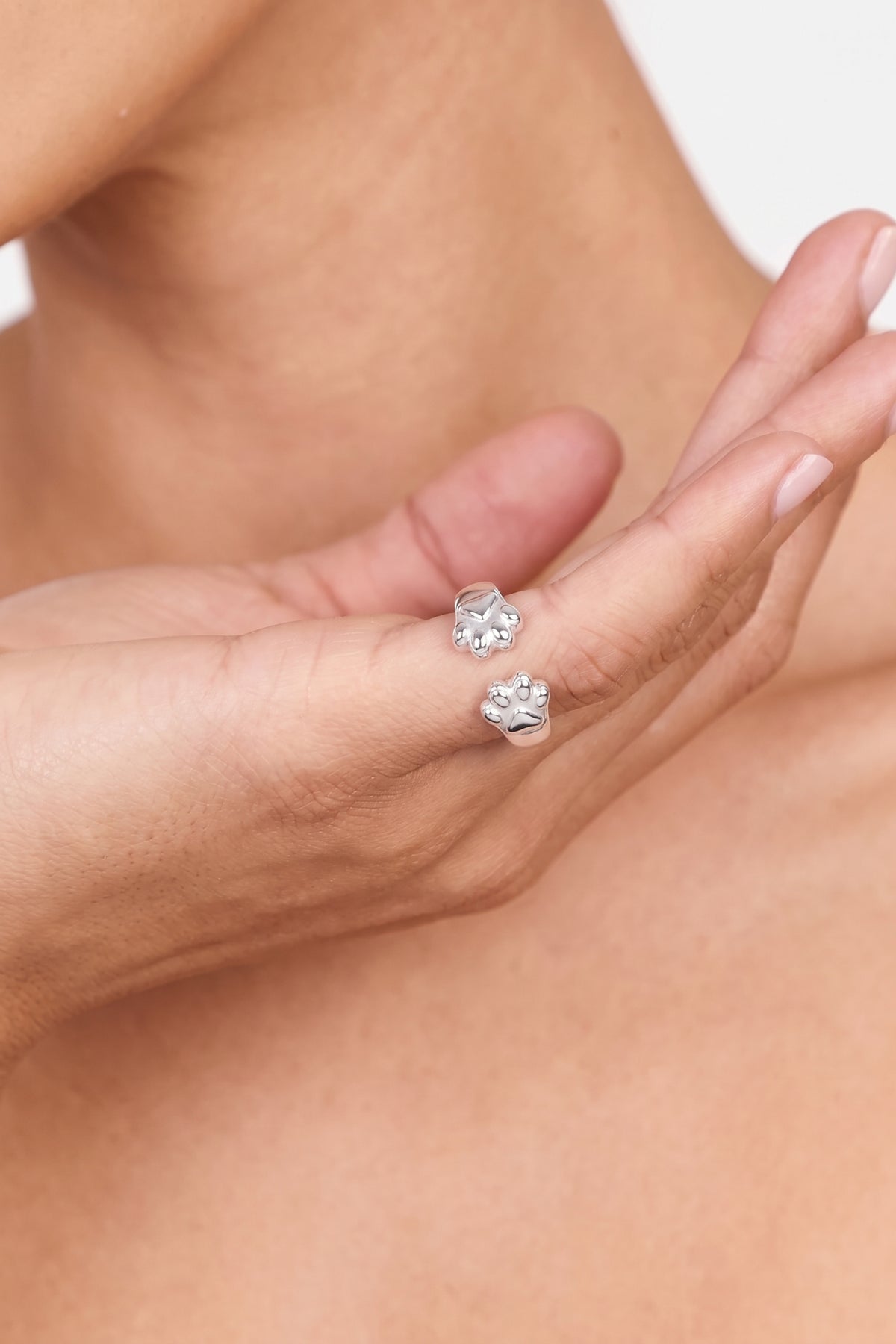 Silver Plated Ring Paw Print Open