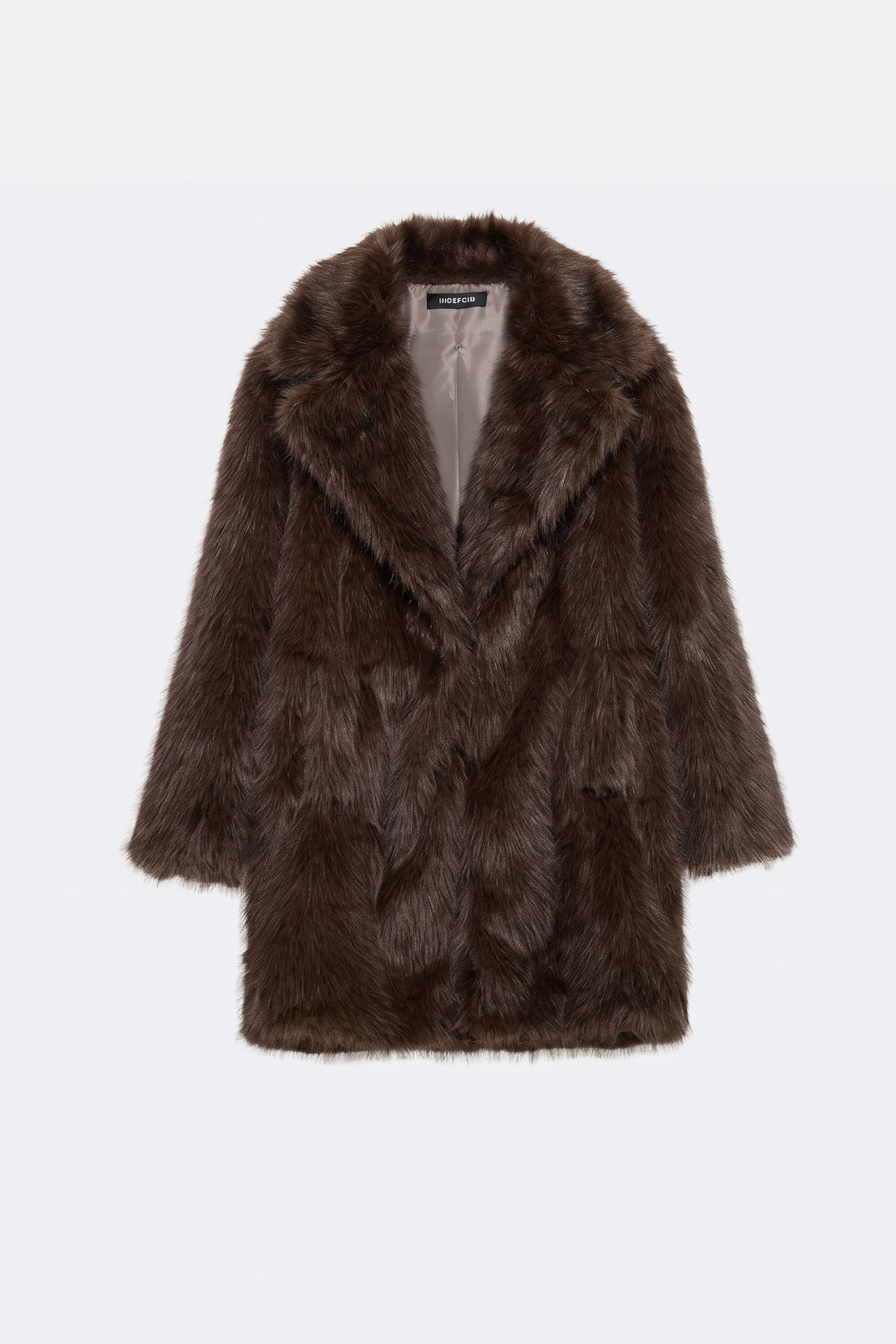 Brown faux fur coat women, front