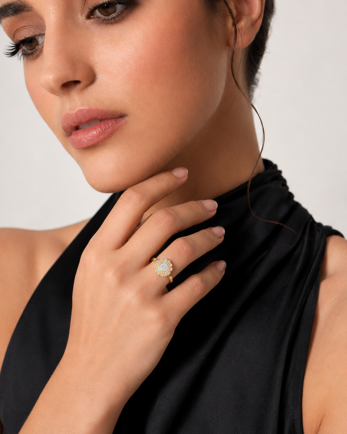 Gold Floral Crystal Ring