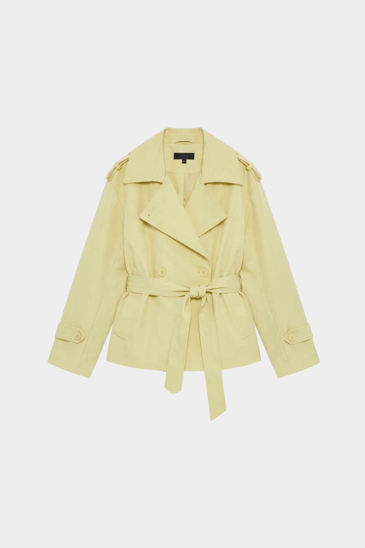 Yellow wrap trench jacket women, front