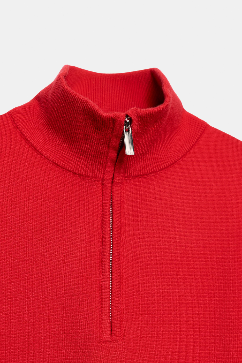 Red knit jumper half zip and funnel collar detail