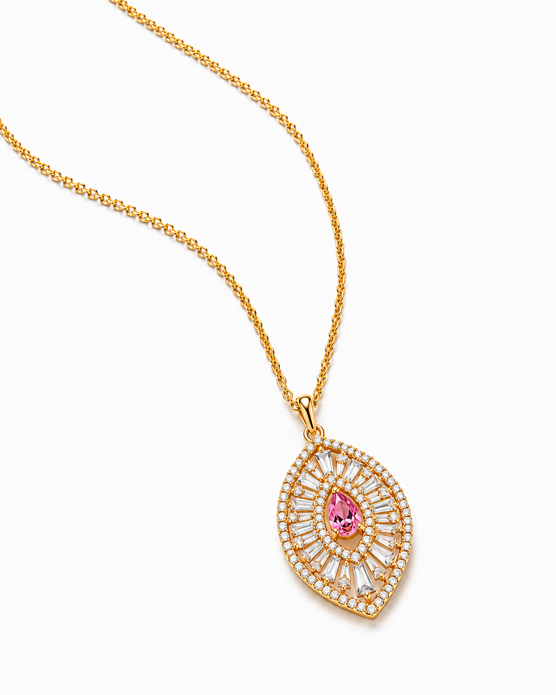 Gold Pink Teardrop Pendant Necklace