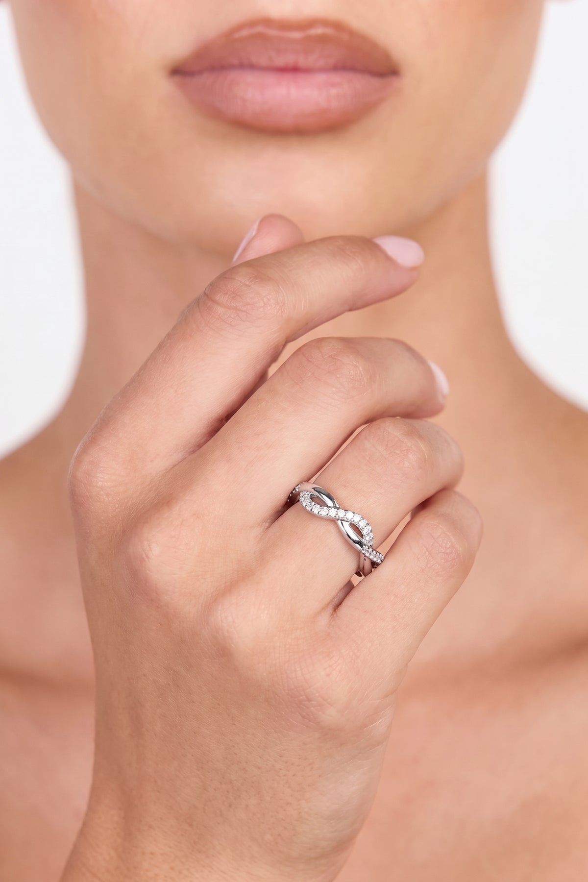 Silver Plated Ring Twisted Pave Crystal
