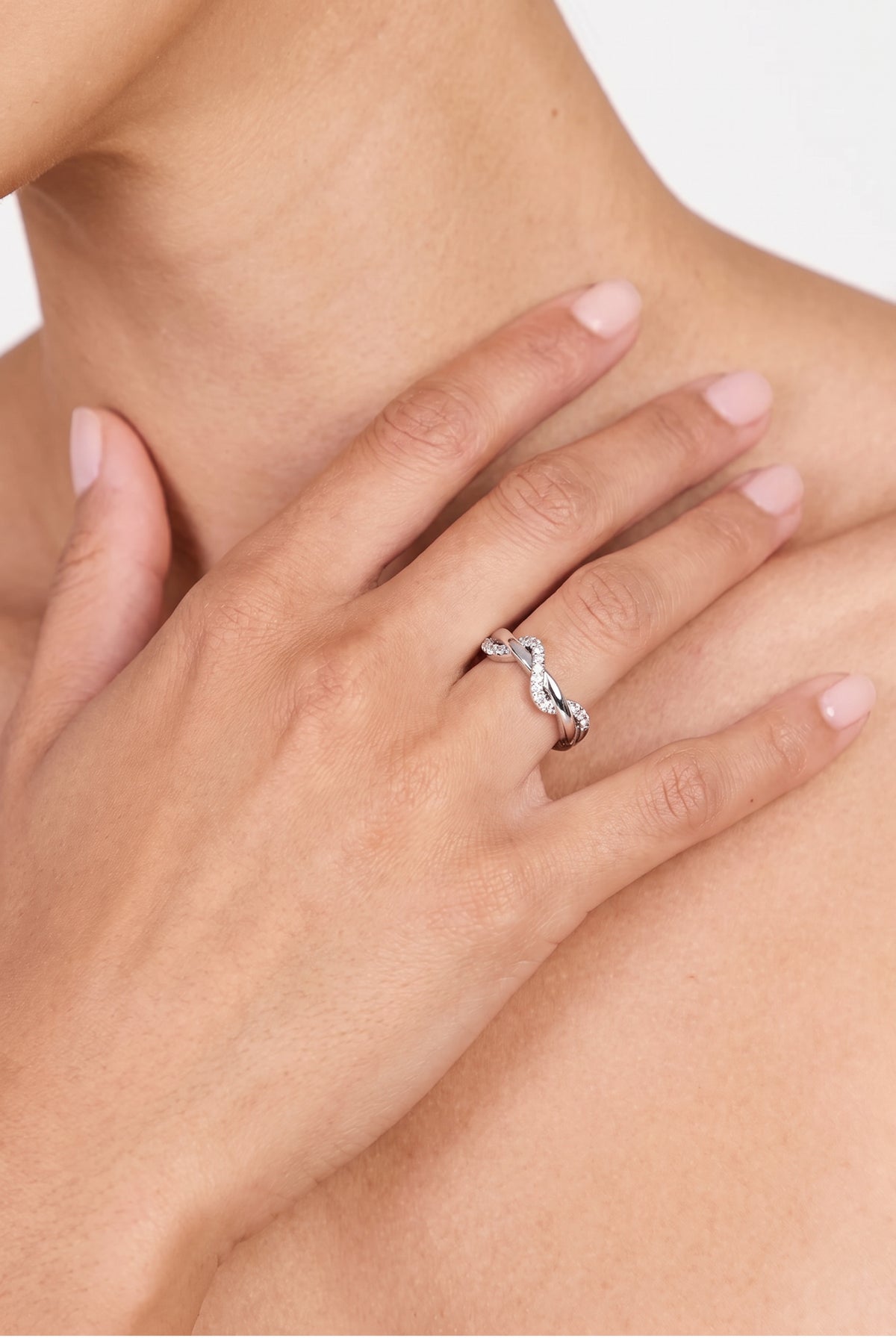 Silver Plated Ring Twisted Pave Crystal