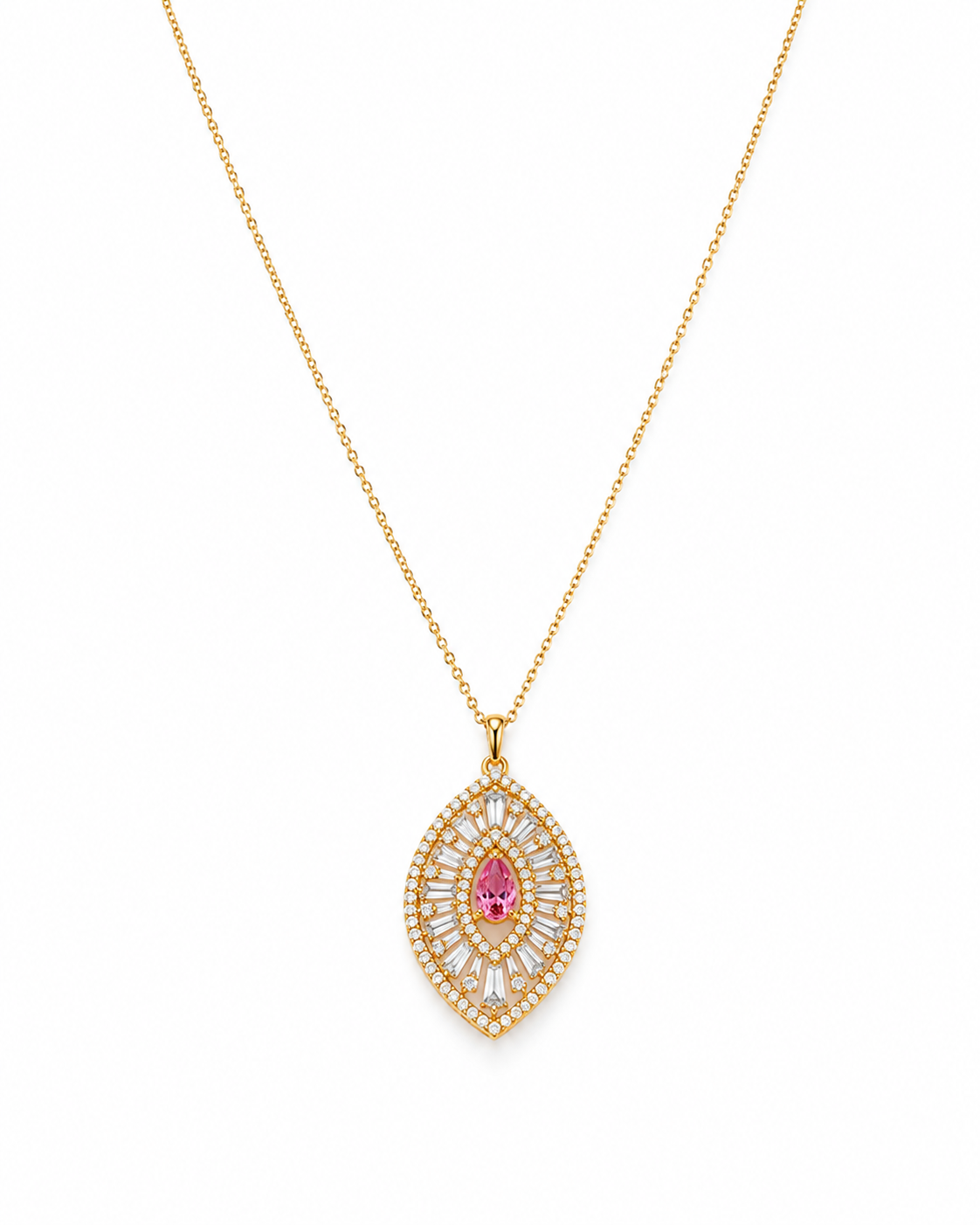 Gold Pink Teardrop Pendant Necklace