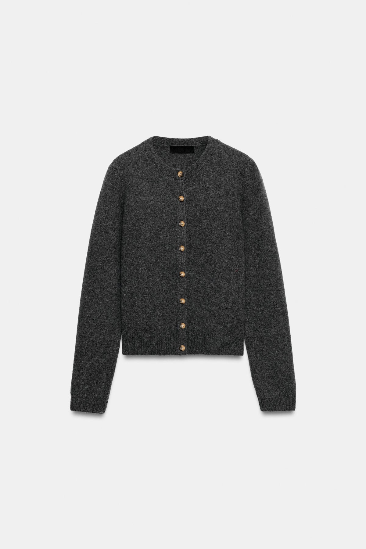 Charcoal knitwear and outerwear piece, flat product shot, front