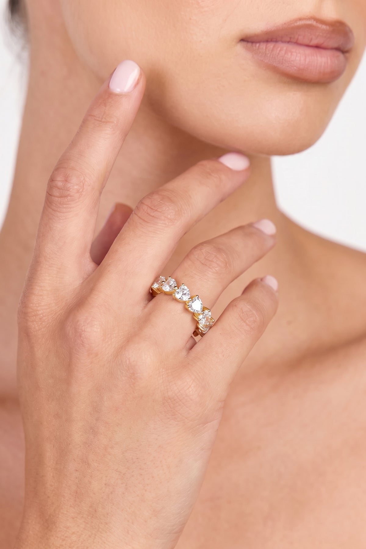 Gold Plated Ring Heart Cut Eternity