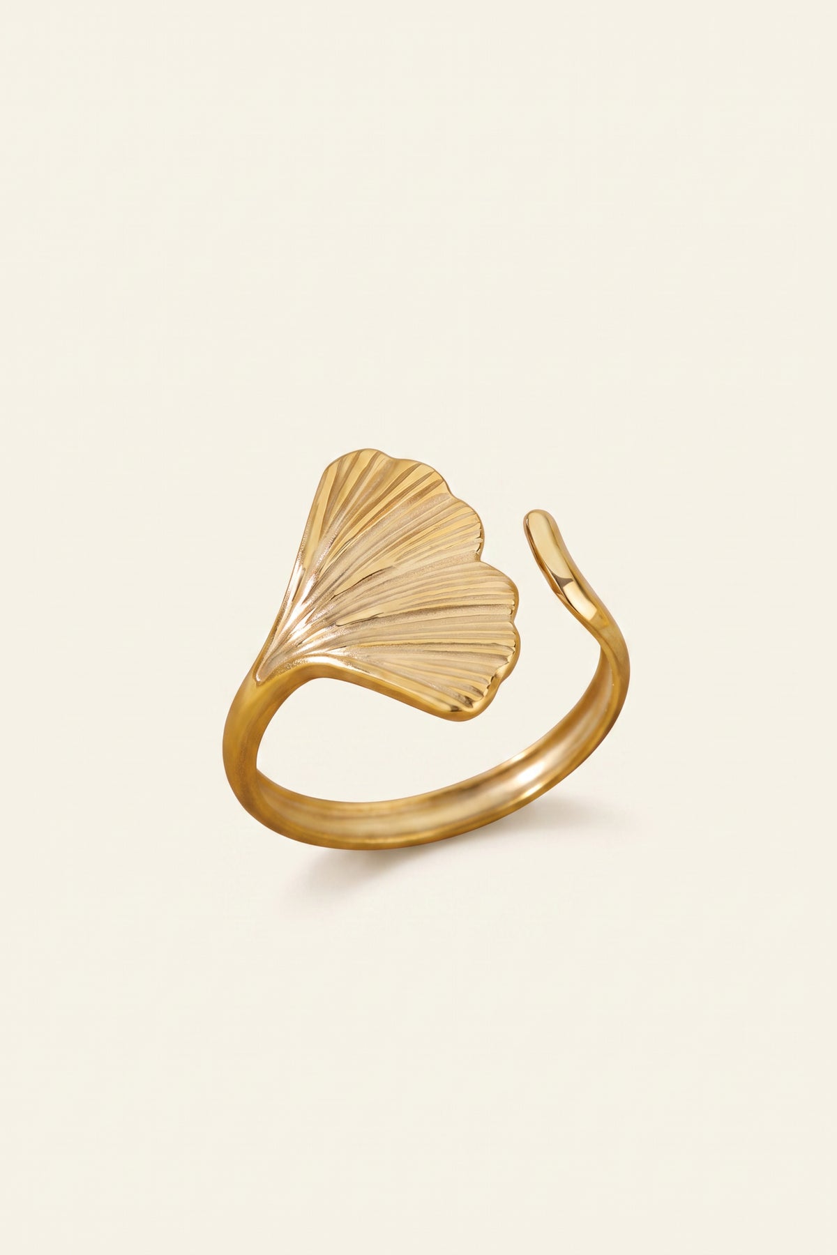 Gold Plated Ring Ginkgo Leaf Open