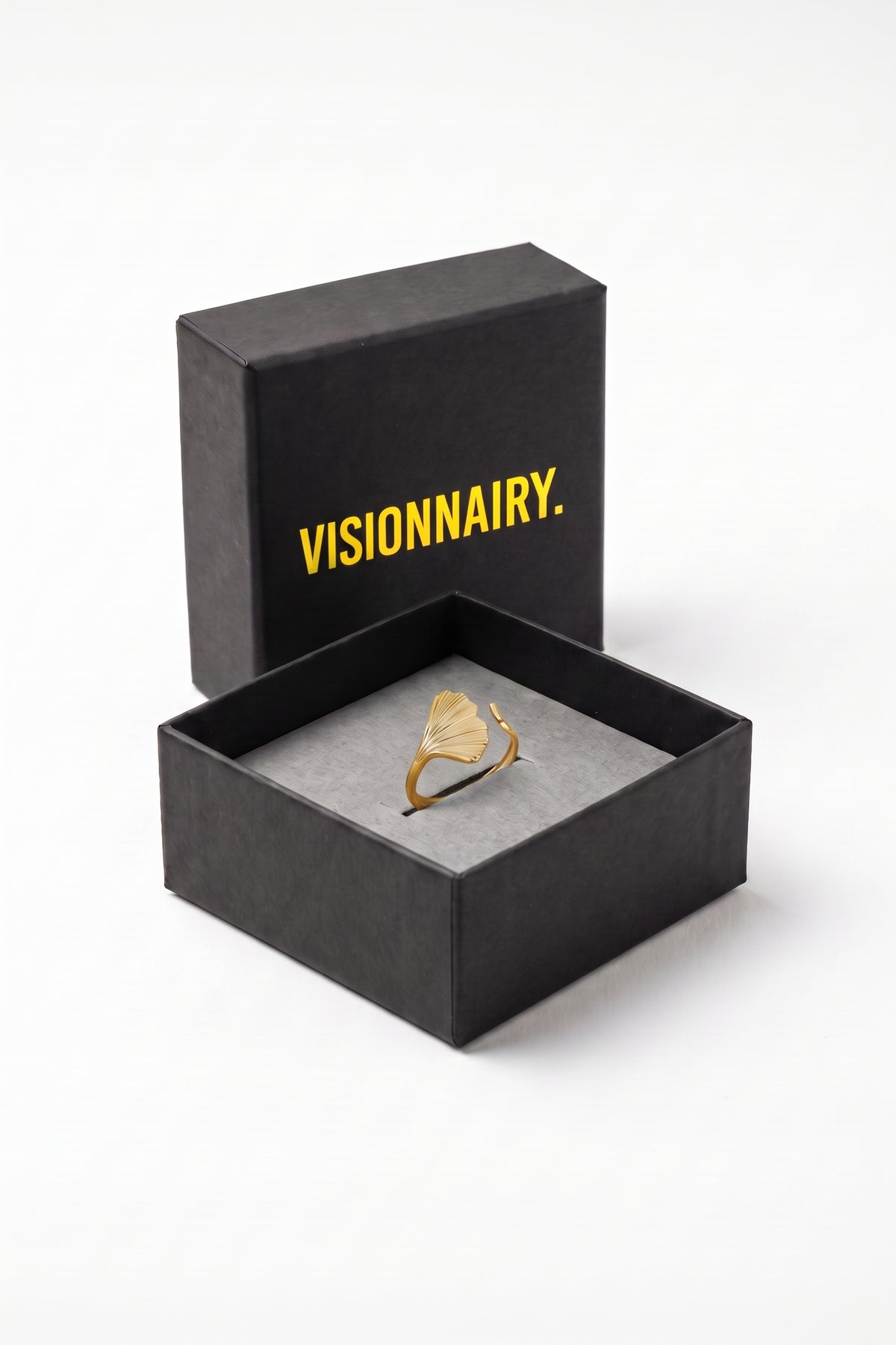 Gold Plated Ring Ginkgo Leaf Open