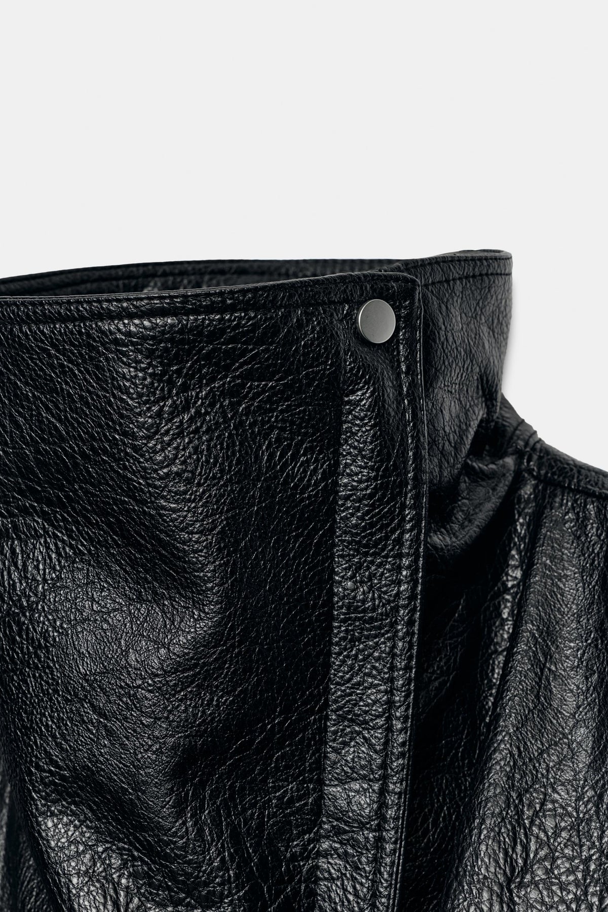 Faux Leather Jacket Black Oversized Moto fabric and fastening detail