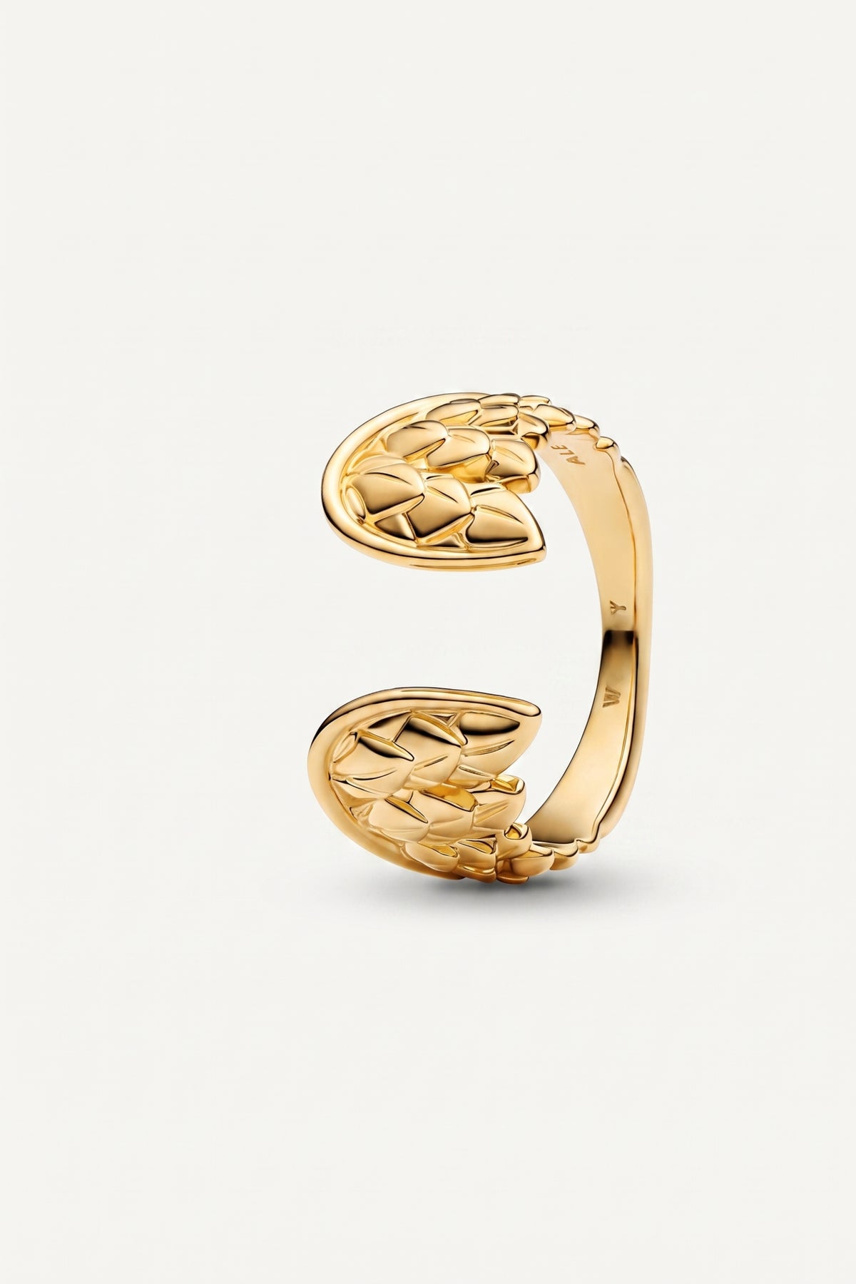 Gold Plated Ring Textured Leaf Open
