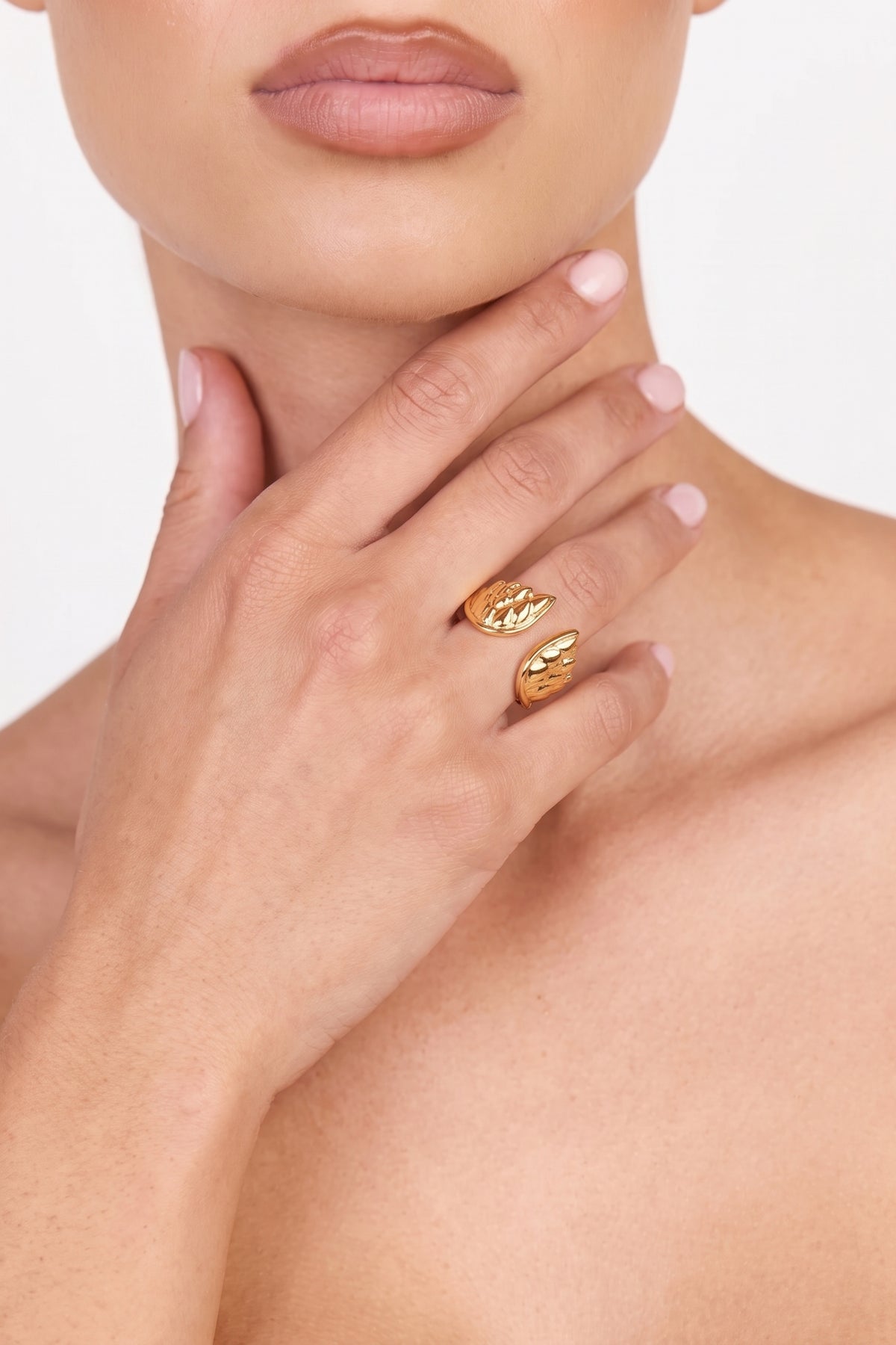 Gold Plated Ring Textured Leaf Open