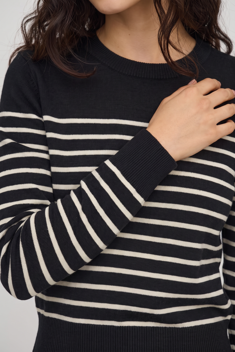 Black breton striped jumper sleeve and cuff detail