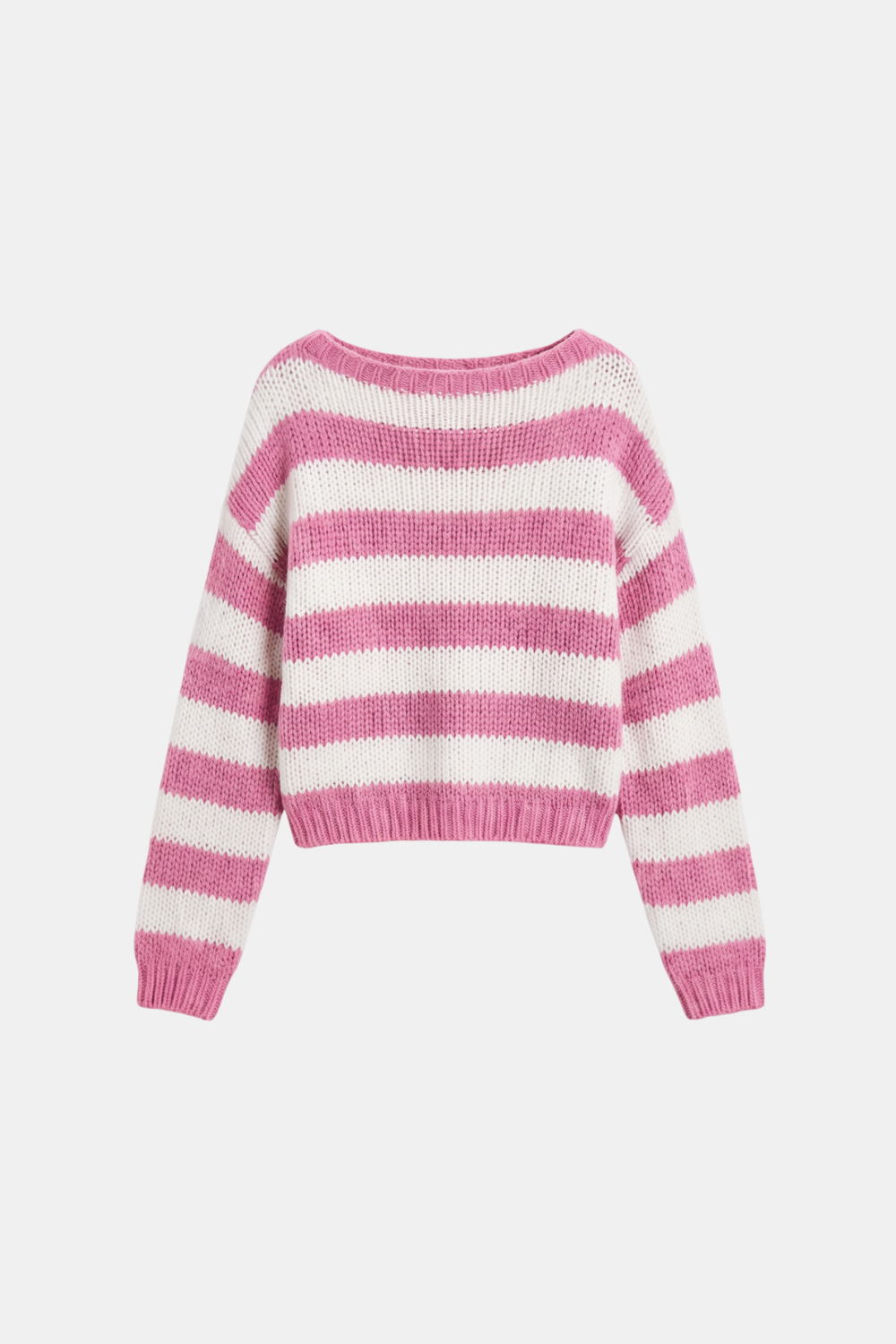 Pink striped jumper cropped boat neck women, front