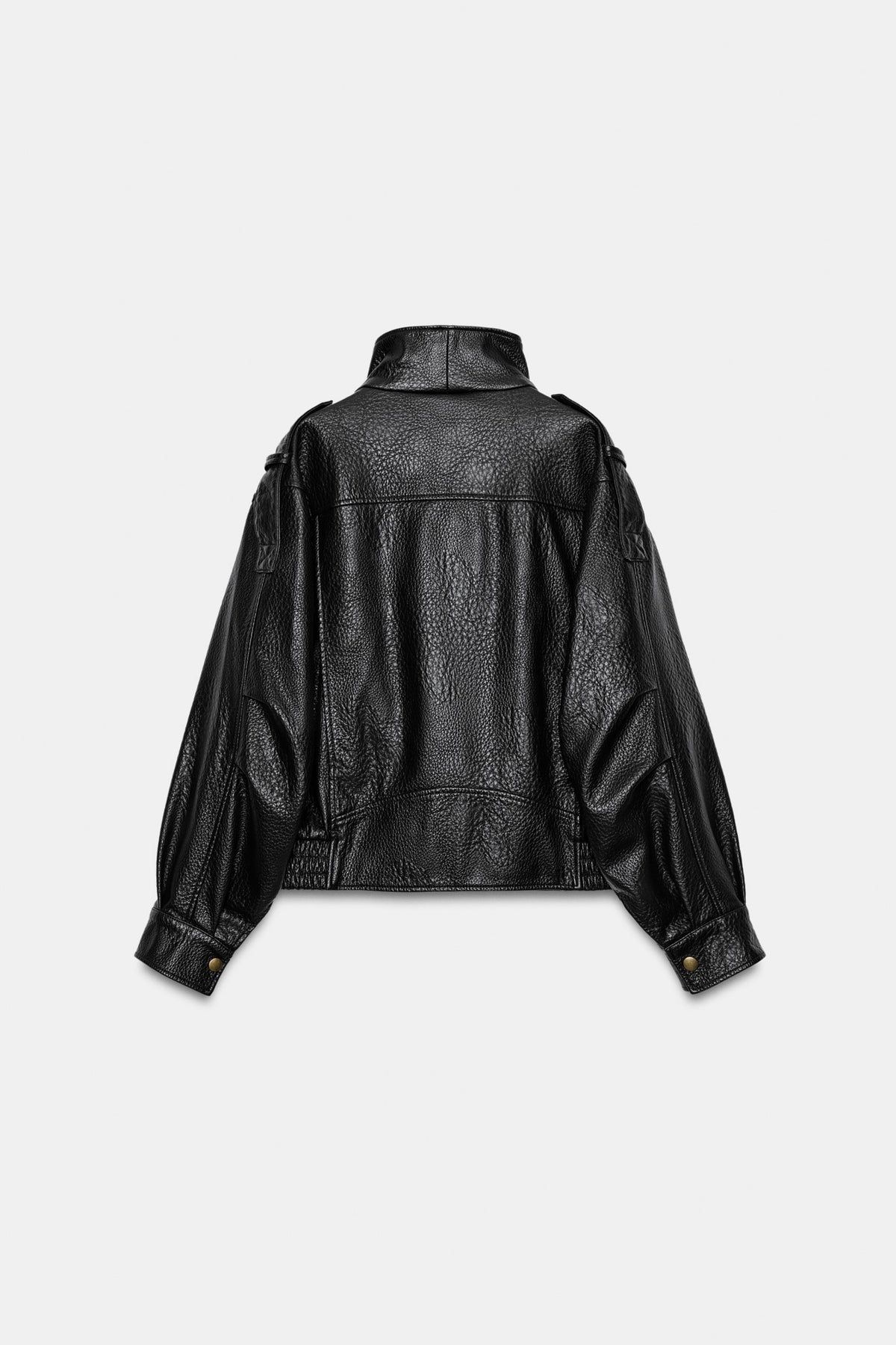 Faux Leather Jacket Black Bomber Cropped, back