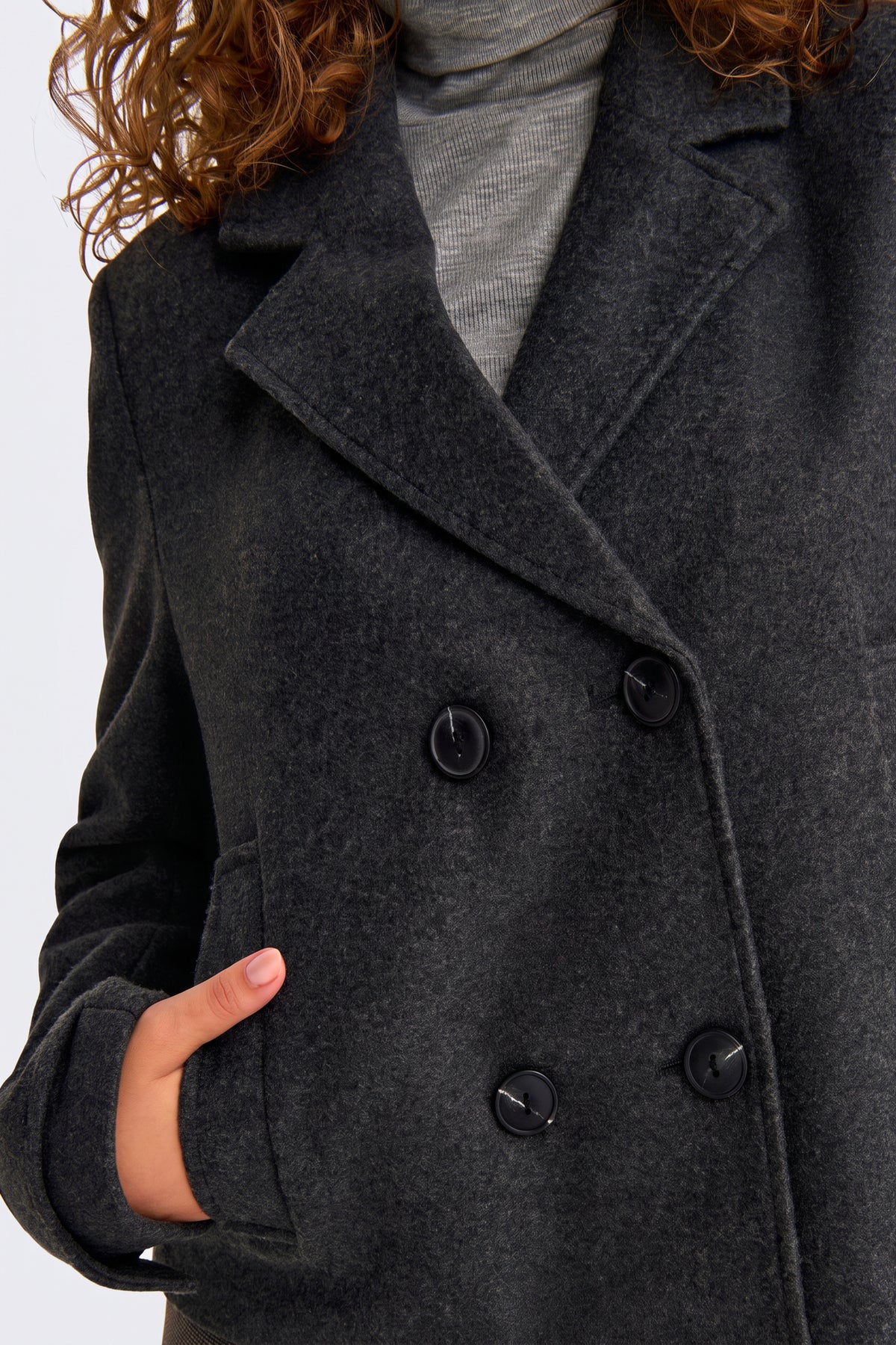 Grey Wool Coat Short Double Breasted Women