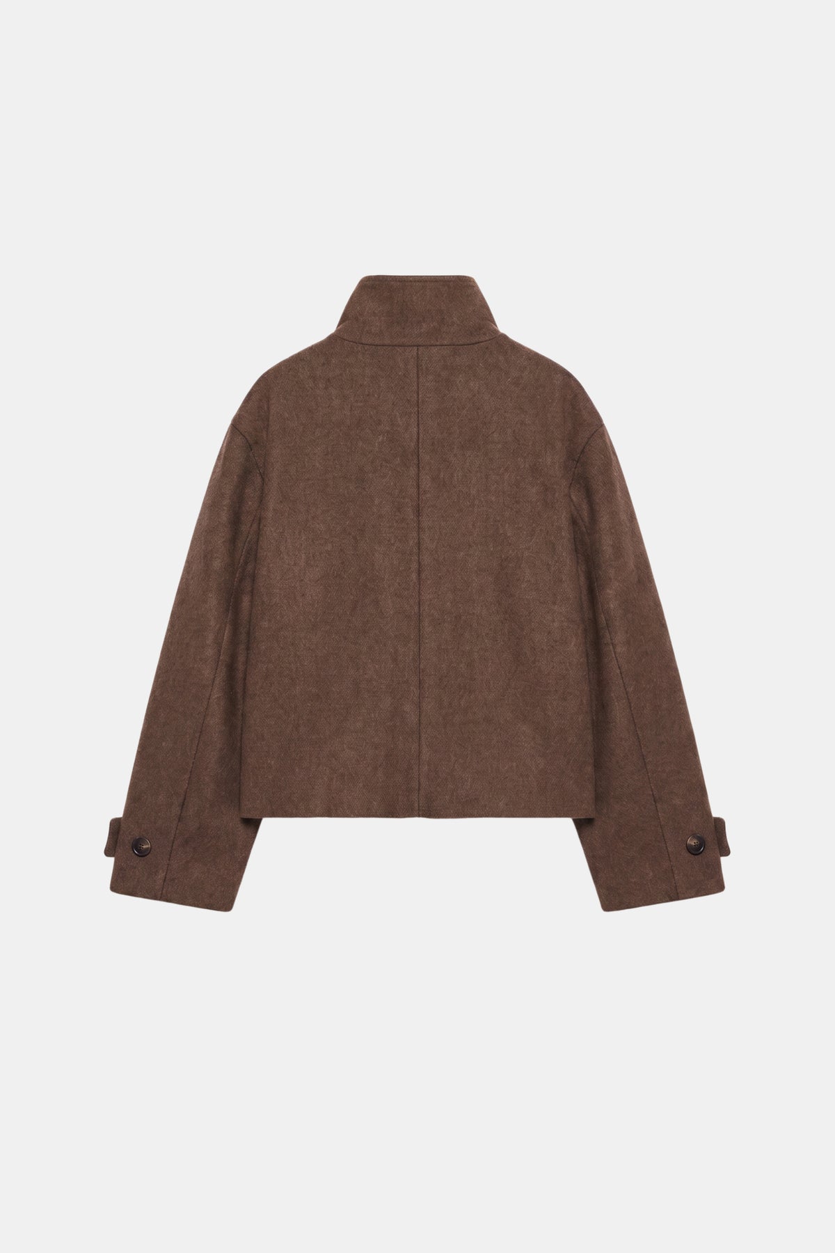 Wool Brown Jacket Cropped Funnel Neck Women