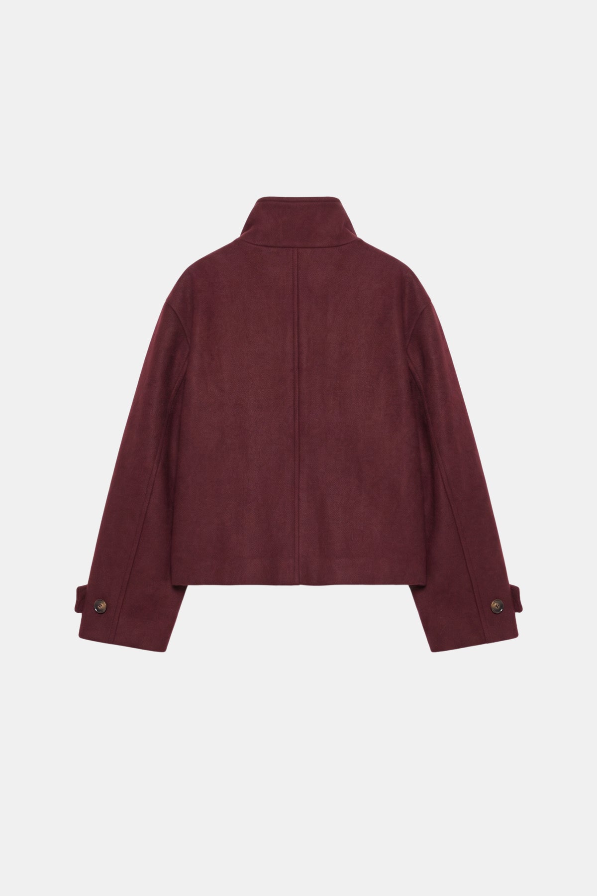 Wool Burgundy Jacket Cropped Funnel Neck Women