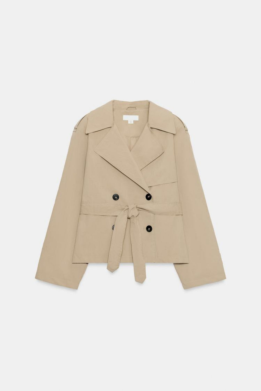 Beige Short Trench Coat Belted Women
