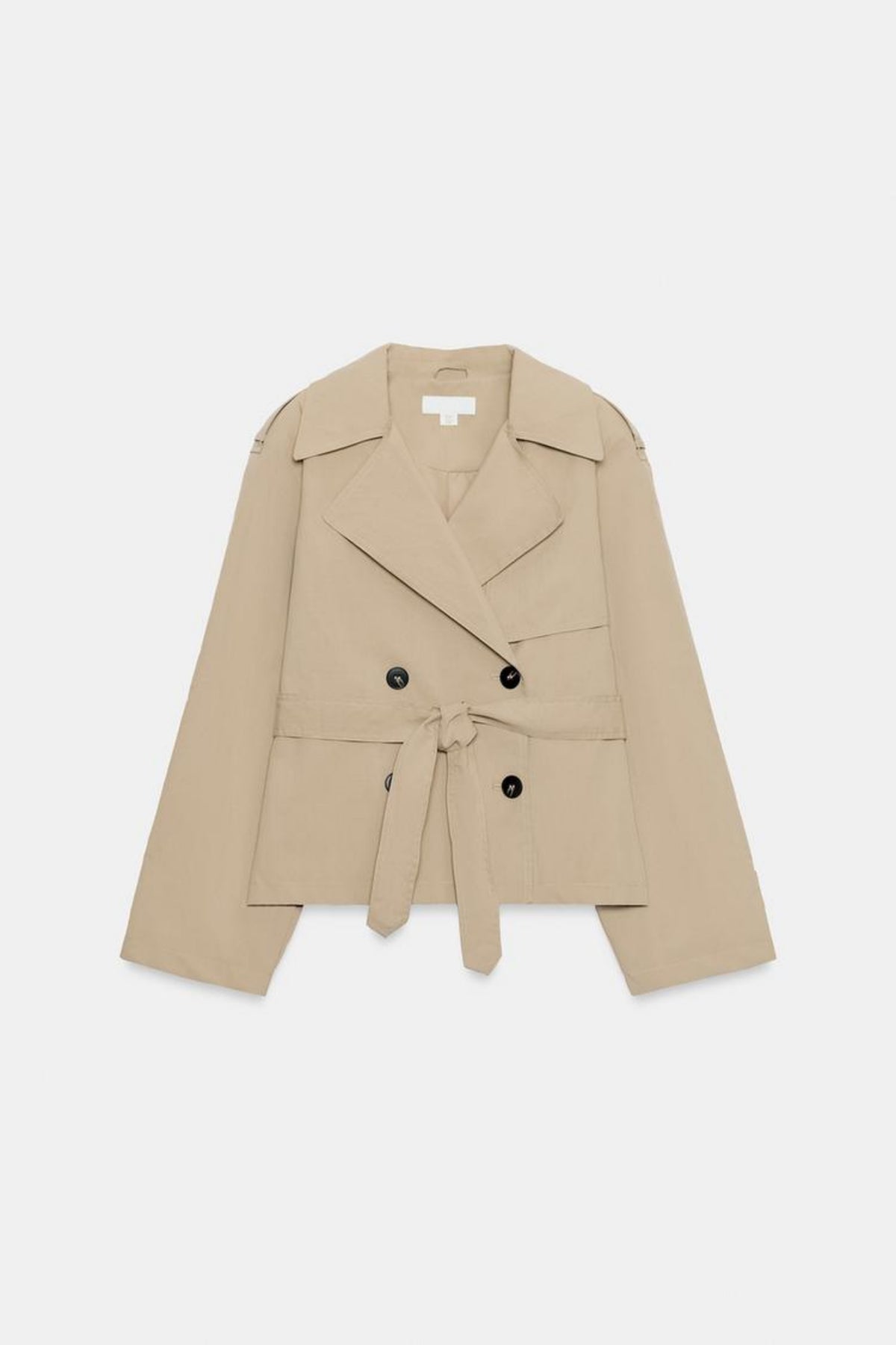 Beige Short Trench Coat Belted Women