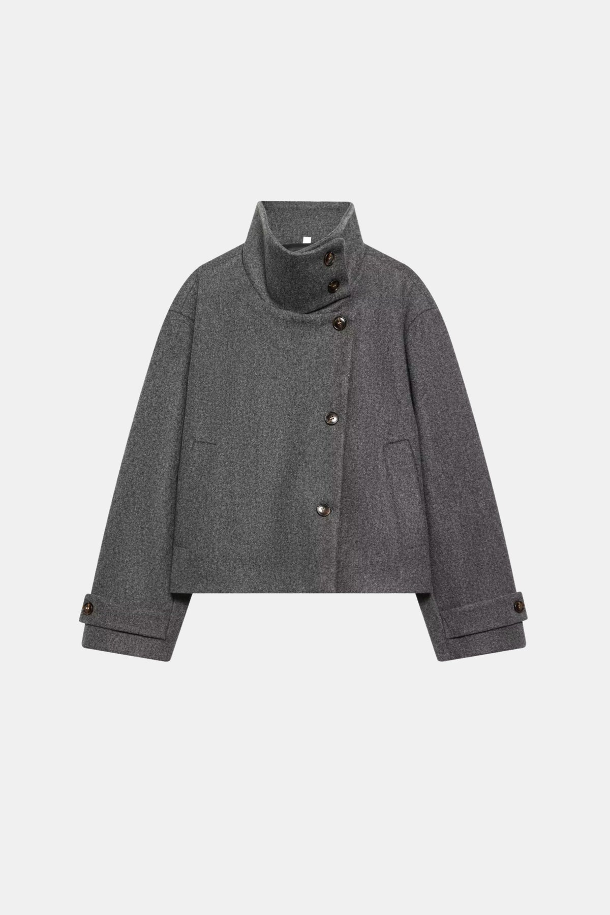 Wool Grey Jacket Cropped Funnel Neck Women