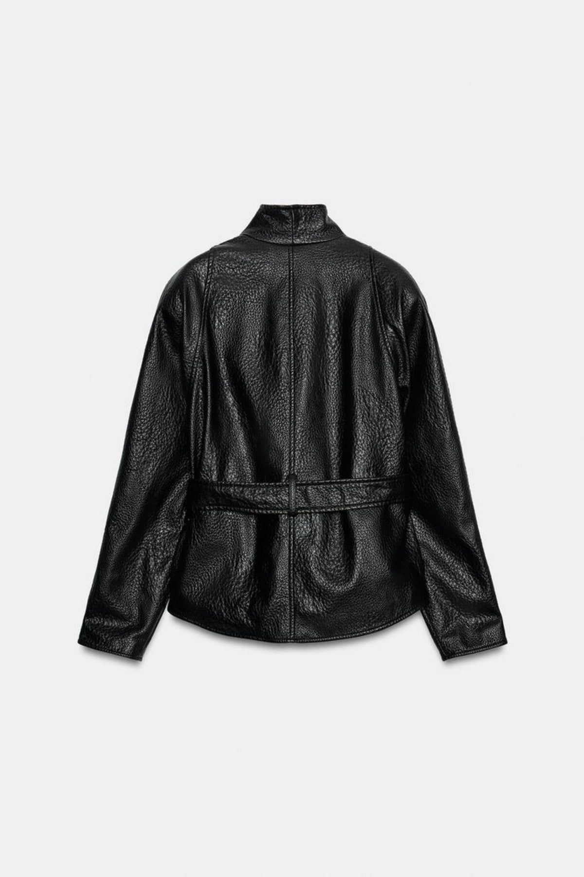 Faux Leather Jacket Black Belted Women