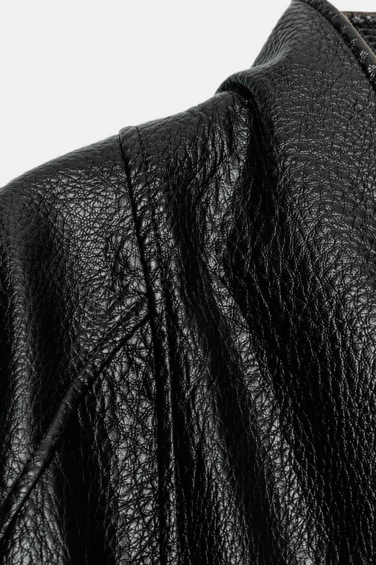 Faux Leather Jacket Black Belted Women