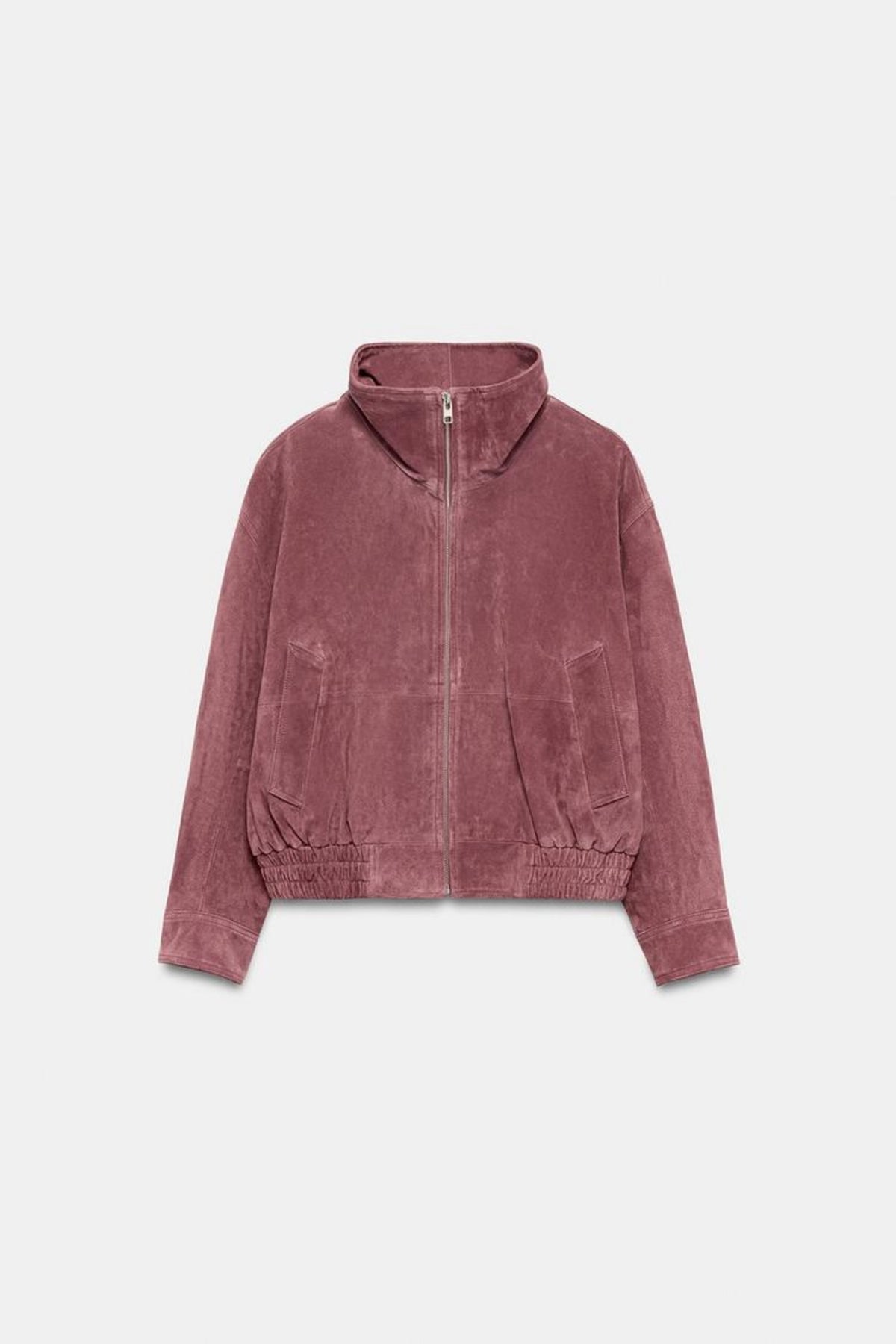 Faux Suede Jacket Pink Bomber Cropped Women