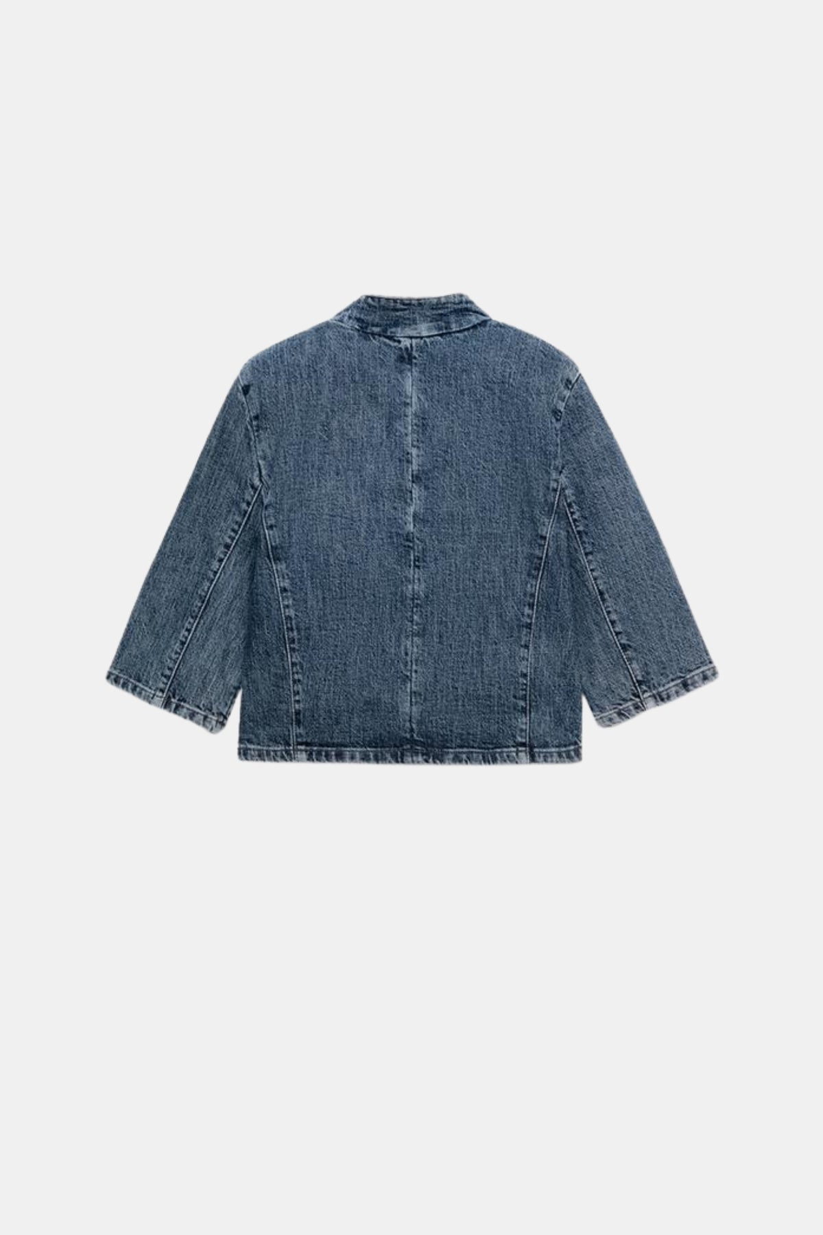 Collarless Denim Jacket Blue Cropped Women