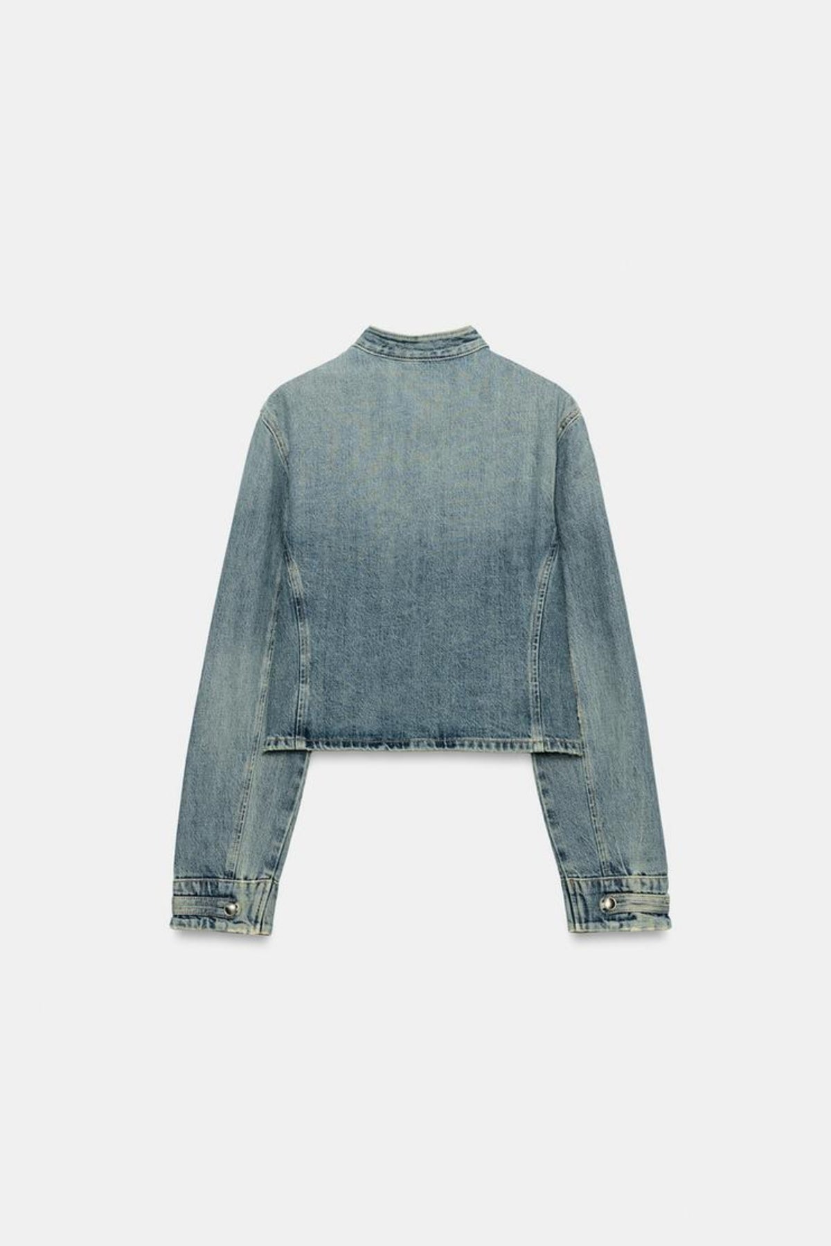 Military Denim Jacket Blue Fitted Cropped Women