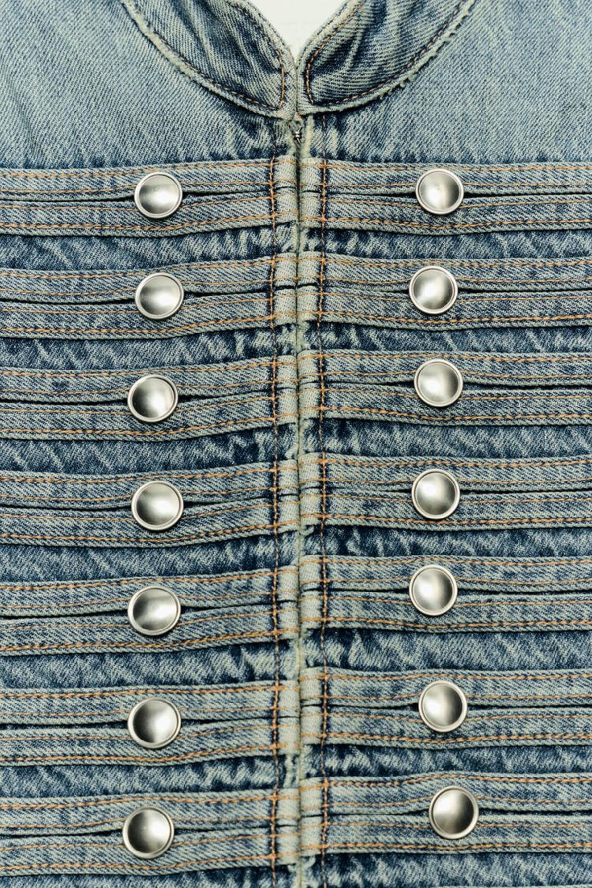 Military Denim Jacket Blue Fitted Cropped Women