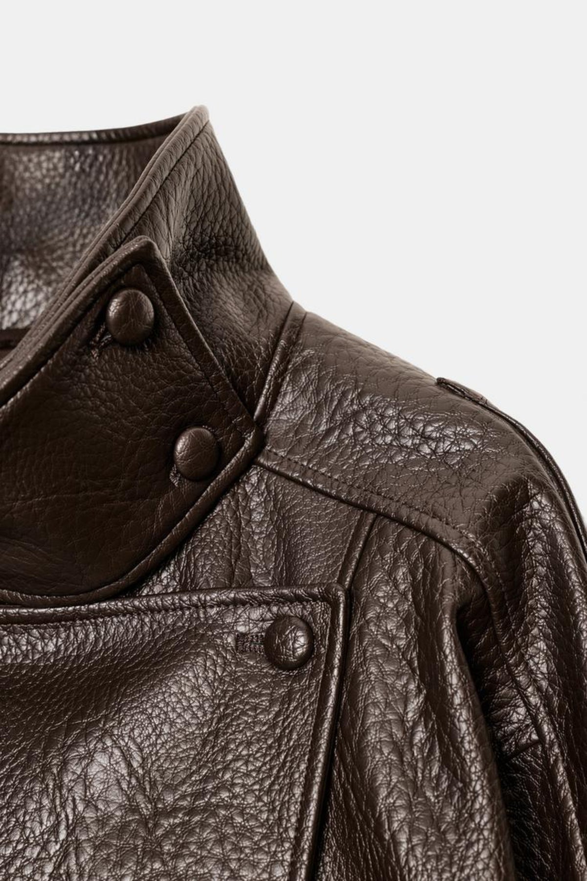 Faux Leather Jacket Brown Funnel Neck Women