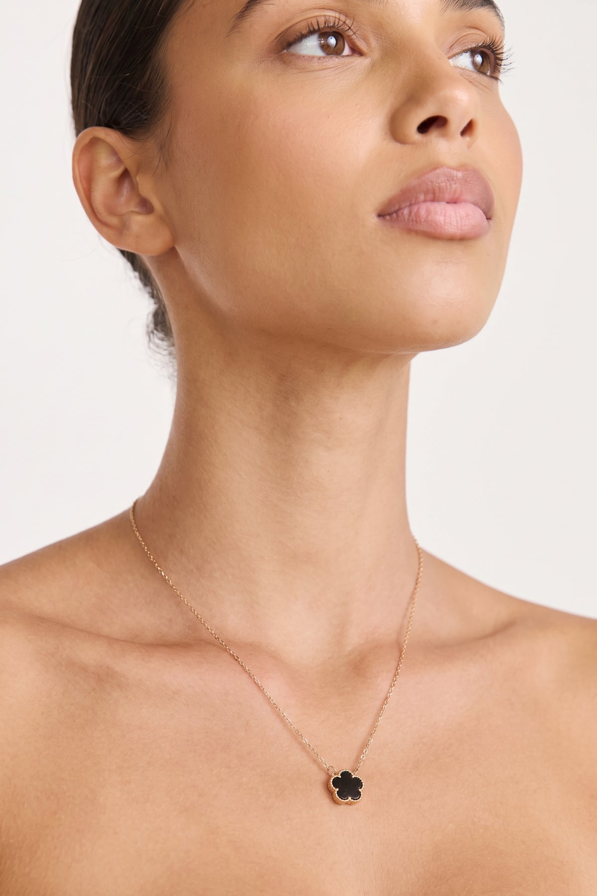 Gold Plated Necklace Black Flower Pendant