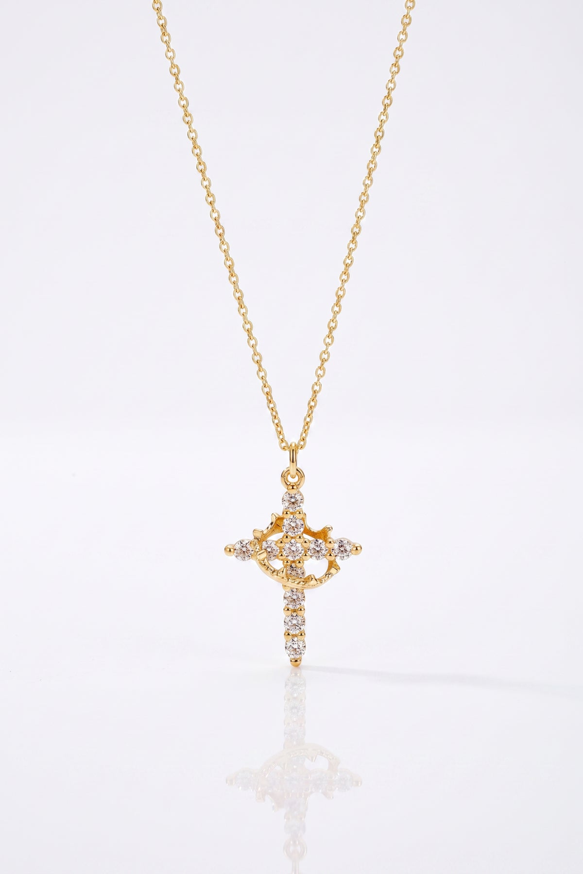 Gold Plated Necklace Cross Crystal Pendant