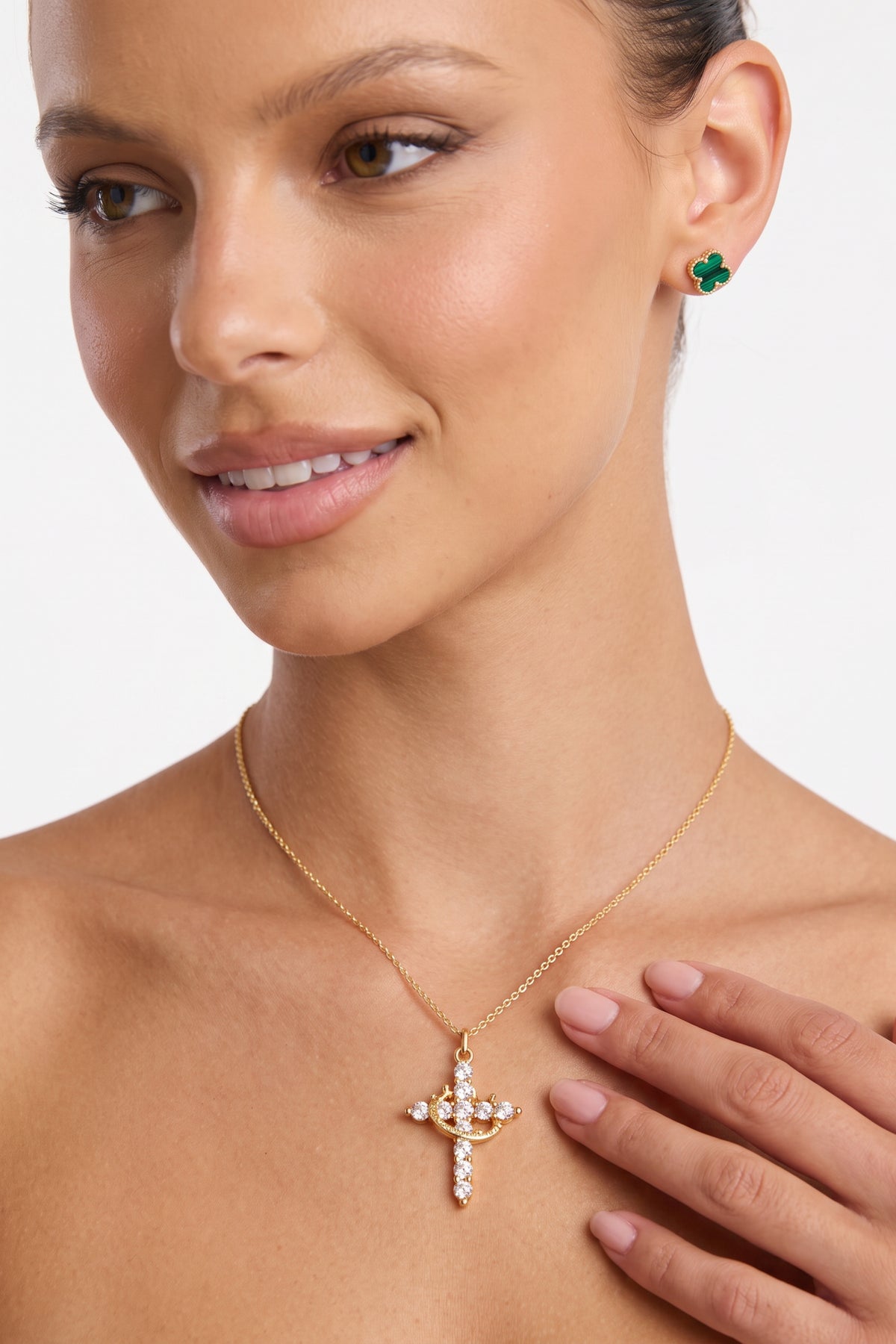 Gold Plated Necklace Cross Crystal Pendant