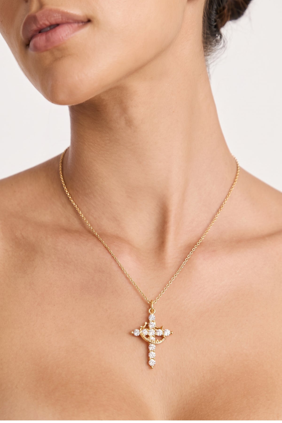Gold Plated Necklace Cross Crystal Pendant