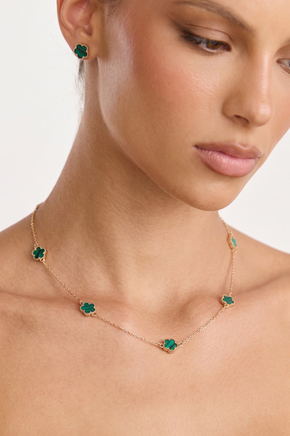 Gold Plated Clover Necklace Green