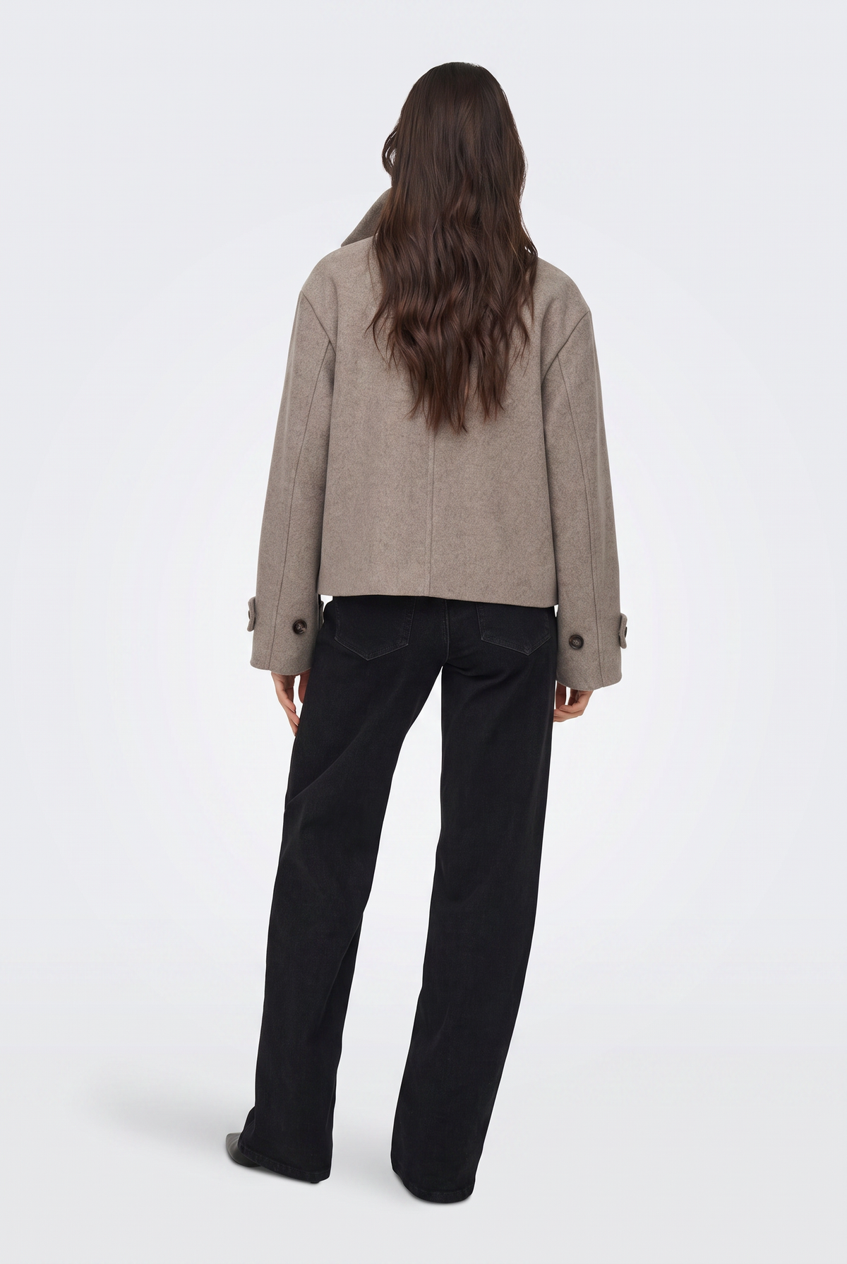 Wool Camel Jacket Cropped Funnel Neck Women